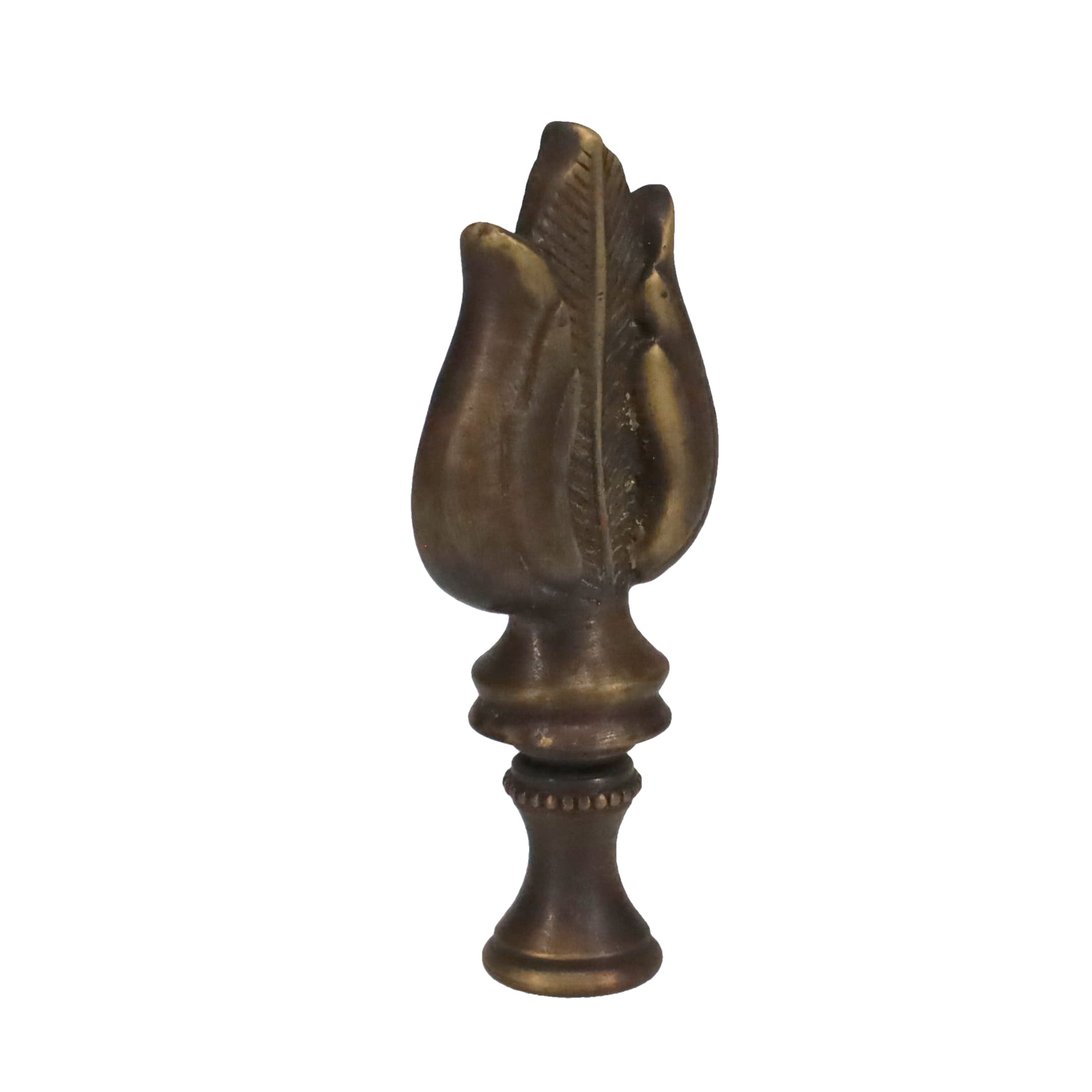3" Tall Brass Finial, Bronze Leaf & Feather Pattern, Colors Vary, 1/4-27F Tap (15151BR)