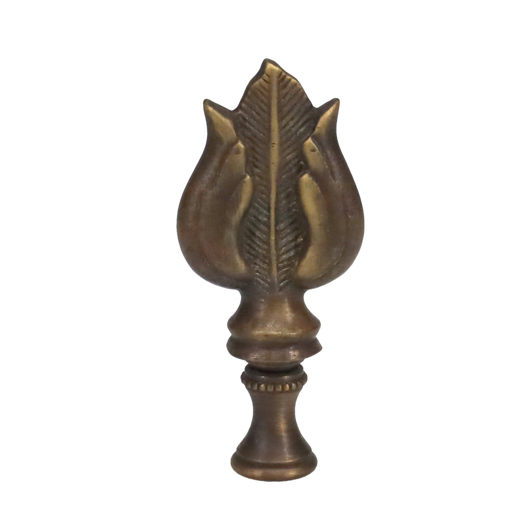 3" Tall Brass Finial, Bronze Leaf & Feather Pattern, Colors Vary, 1/4-27F Tap (15151BR)