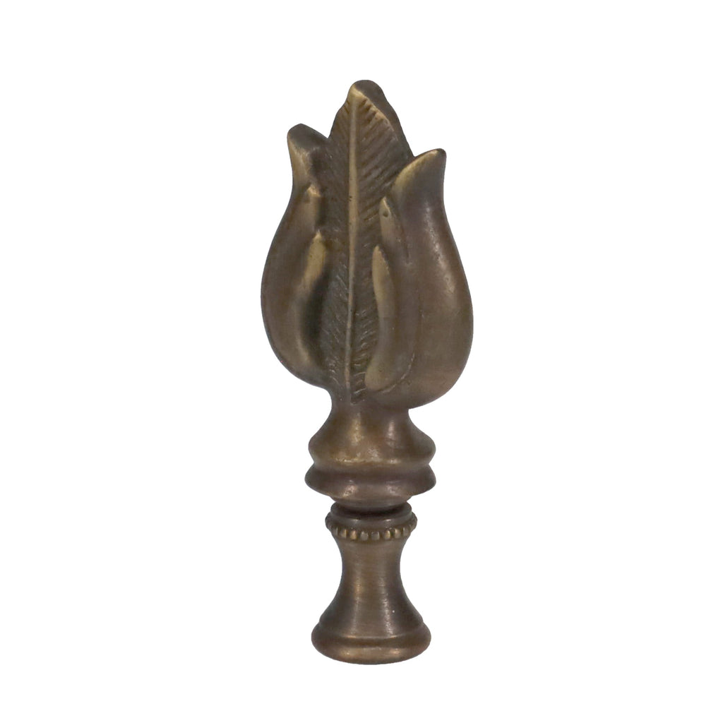 3" Tall Brass Finial, Bronze Leaf & Feather Pattern, Colors Vary, 1/4-27F Tap (15151BR)