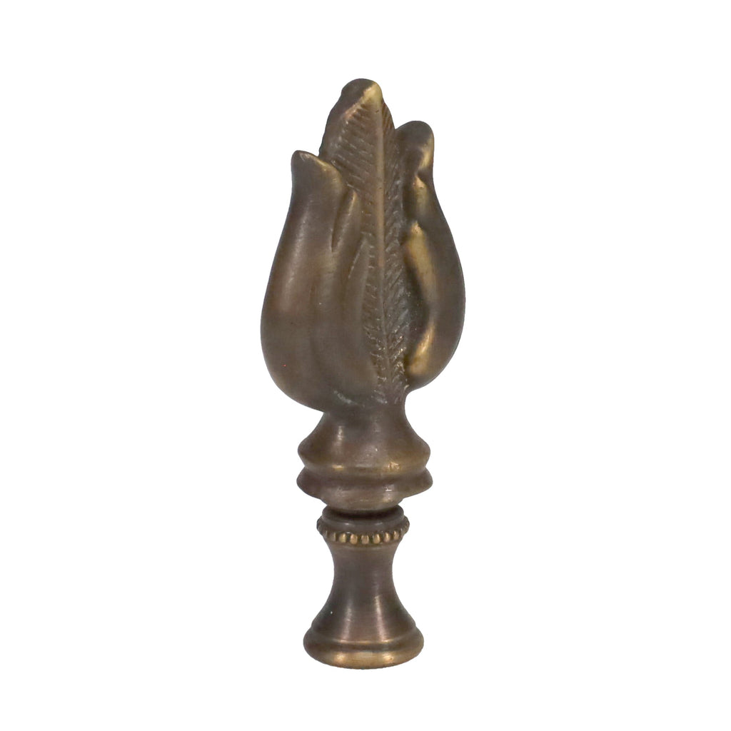 3" Tall Brass Finial, Bronze Leaf & Feather Pattern, Colors Vary, 1/4-27F Tap (15151BR)