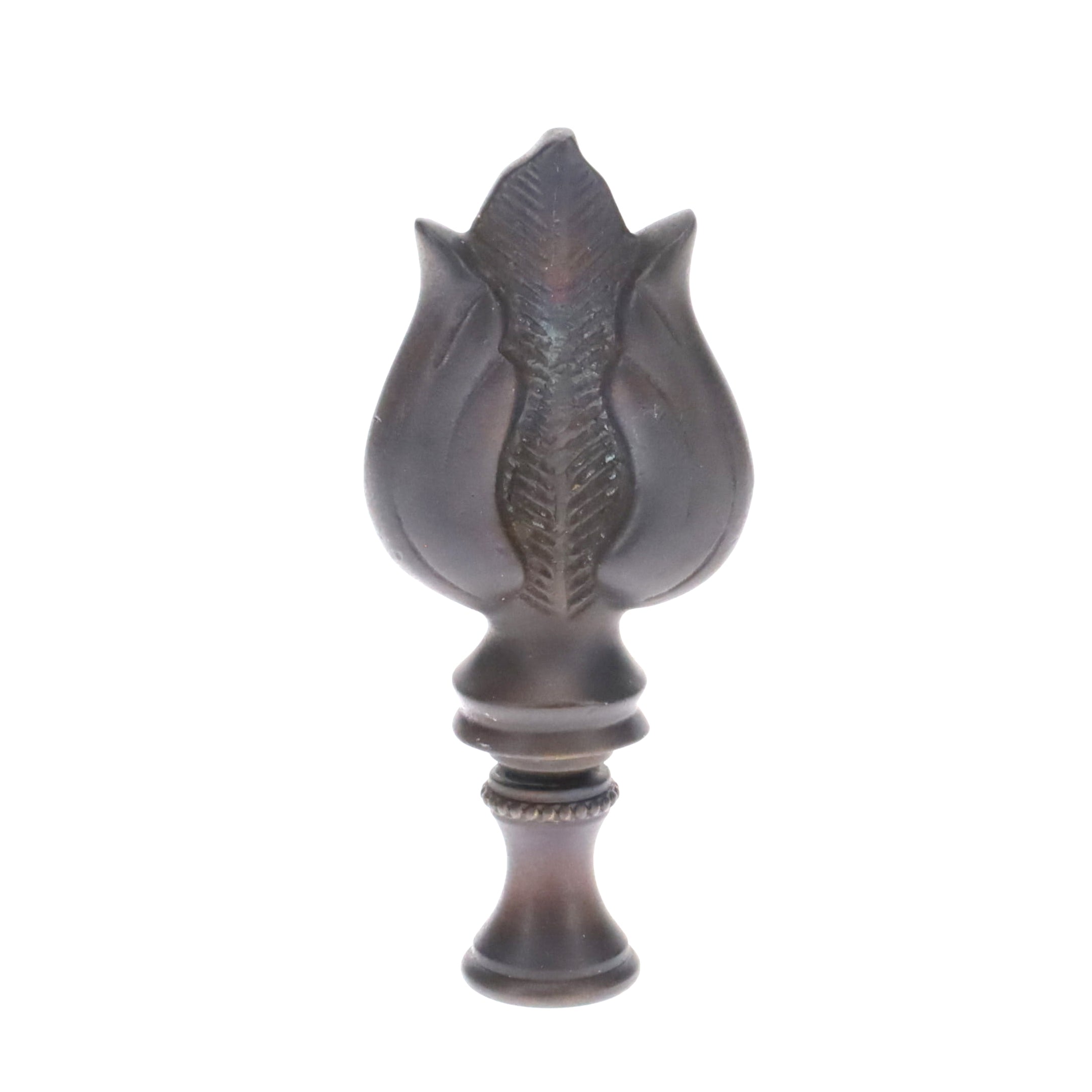 3" Tall Brass Finial, Dark Bronze Leaf & Feather Pattern, 1/4-27F Tap (15151DB)