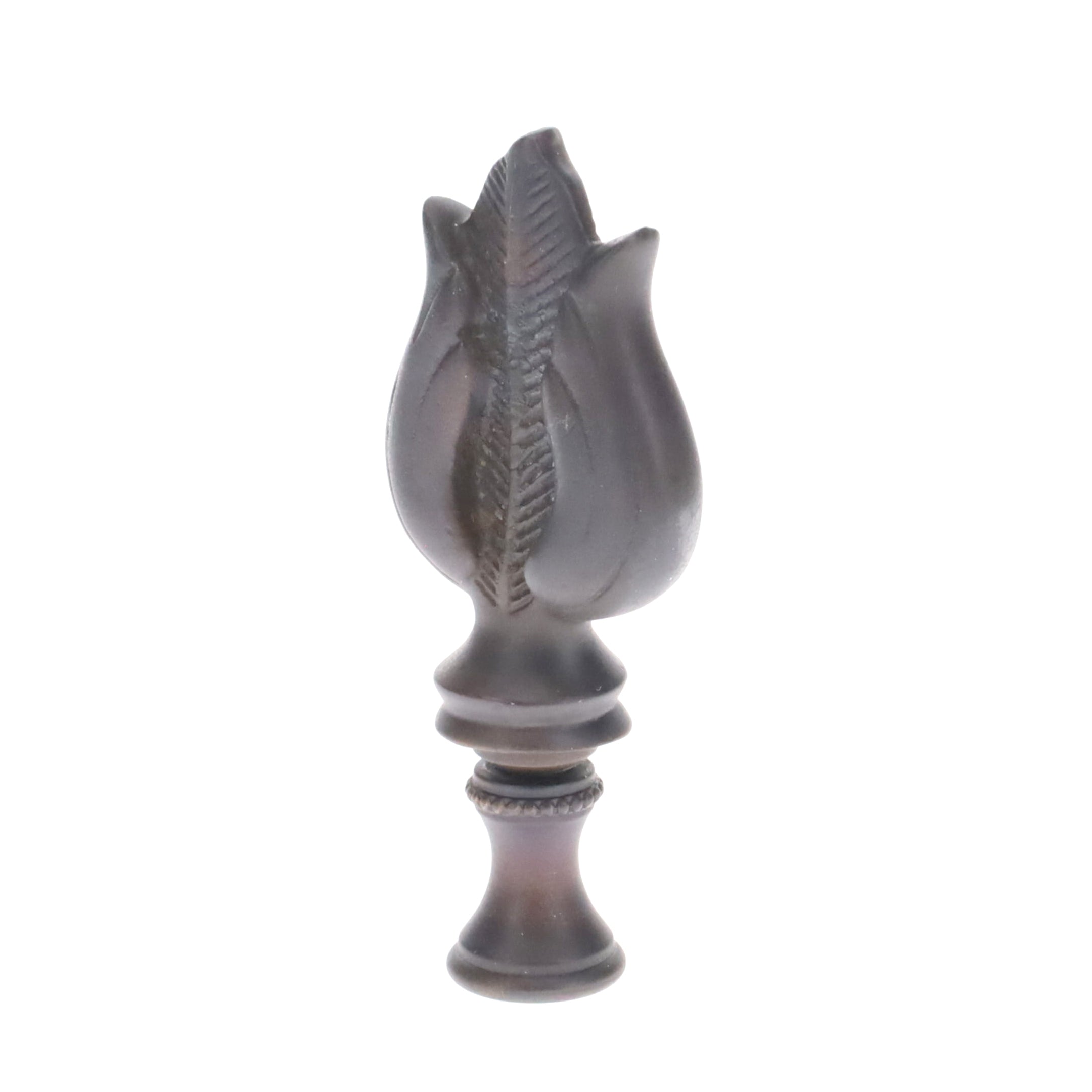3" Tall Brass Finial, Dark Bronze Leaf & Feather Pattern, 1/4-27F Tap (15151DB)