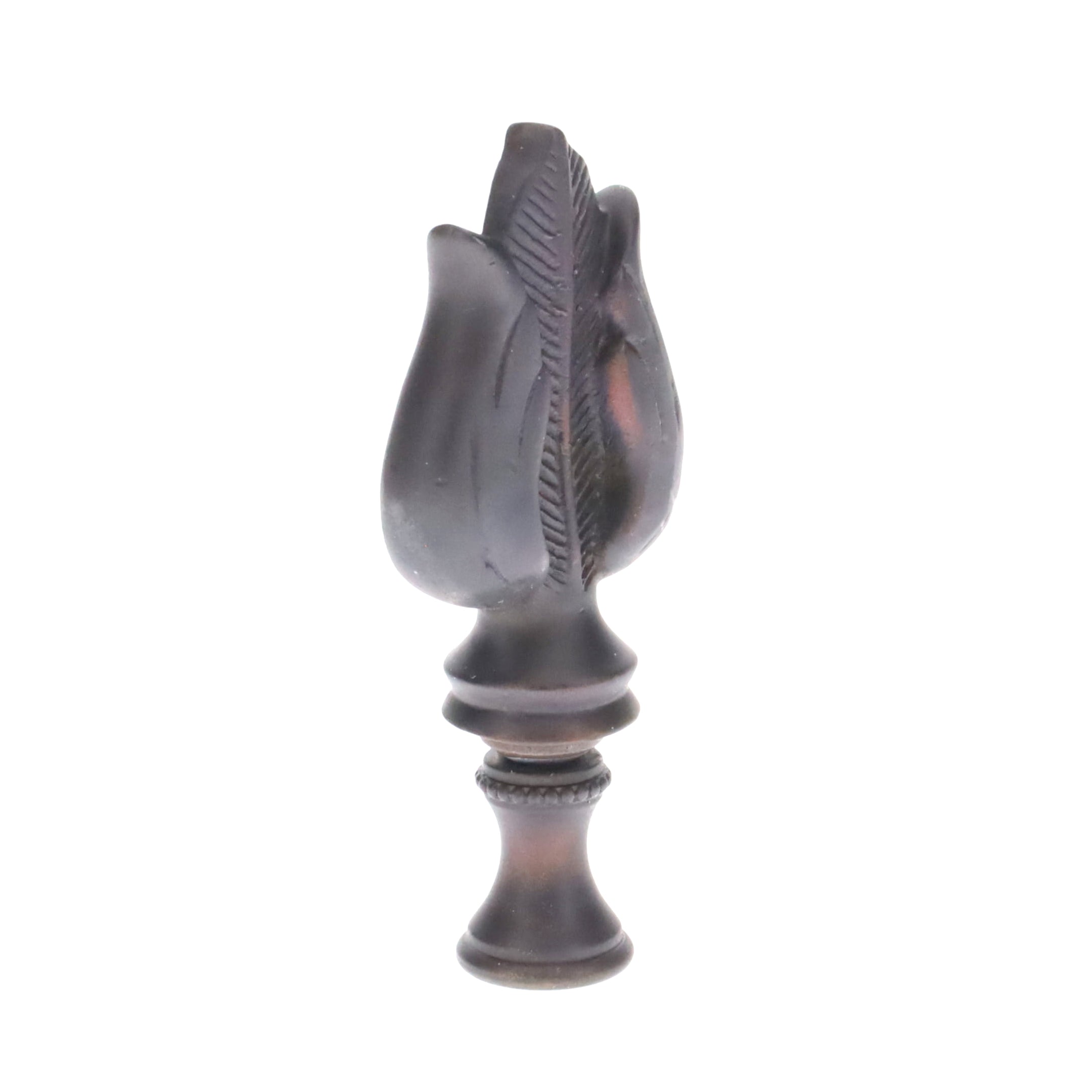 3" Tall Brass Finial, Dark Bronze Leaf & Feather Pattern, 1/4-27F Tap (15151DB)