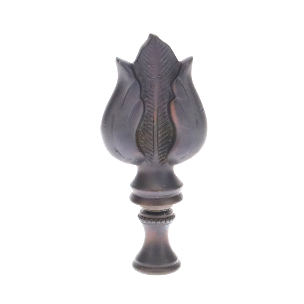 3" Tall Brass Finial, Dark Bronze Leaf & Feather Pattern, 1/4-27F Tap (15151DB)