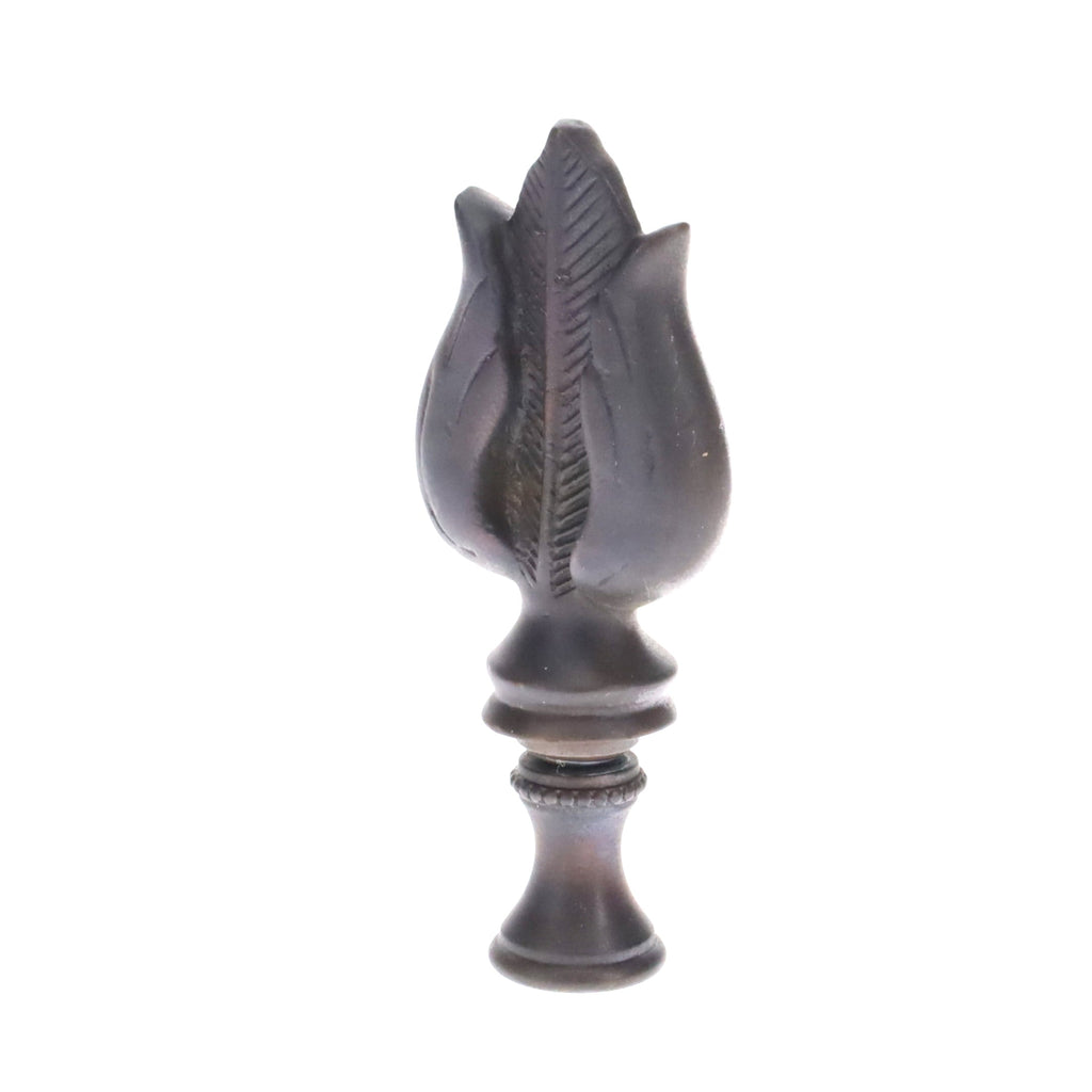 3" Tall Brass Finial, Dark Bronze Leaf & Feather Pattern, 1/4-27F Tap (15151DB)