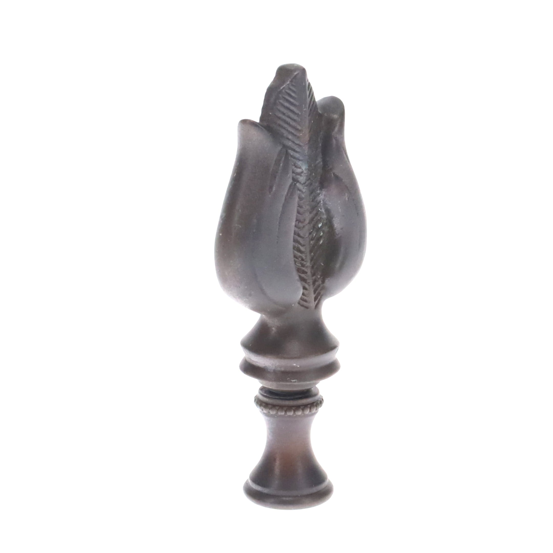 3" Tall Brass Finial, Dark Bronze Leaf & Feather Pattern, 1/4-27F Tap (15151DB)