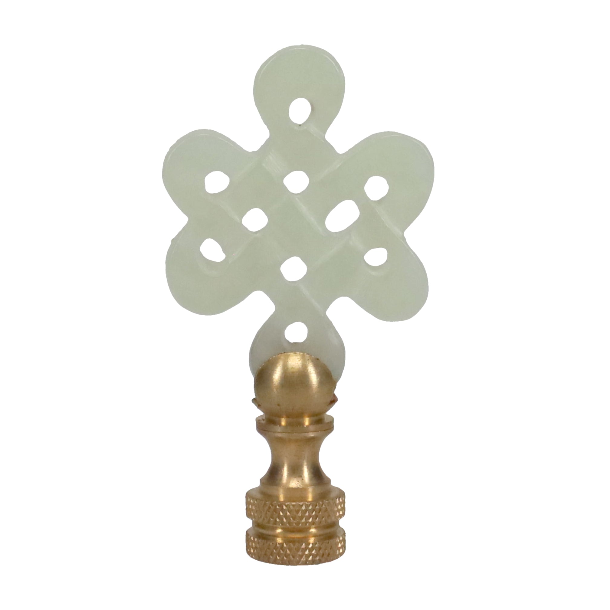 3" Tall Brass Finial, Carved Jade Stone, Star, Eternal Knot, 1/4-27F Tap (15153)
