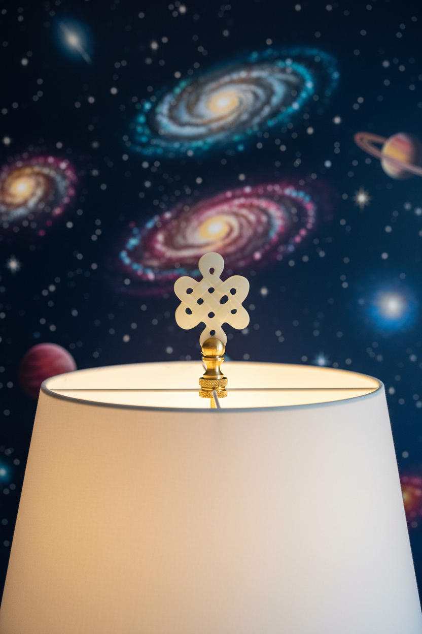 3" Tall Brass Finial, Carved Jade Stone, Star, Eternal Knot, 1/4-27F Tap (15153)