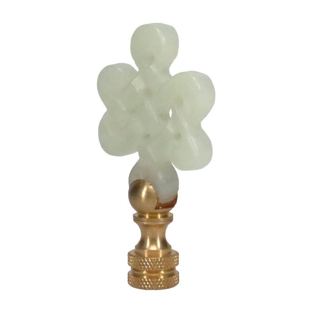 3" Tall Brass Finial, Carved Jade Stone, Star, Eternal Knot, 1/4-27F Tap (15153)