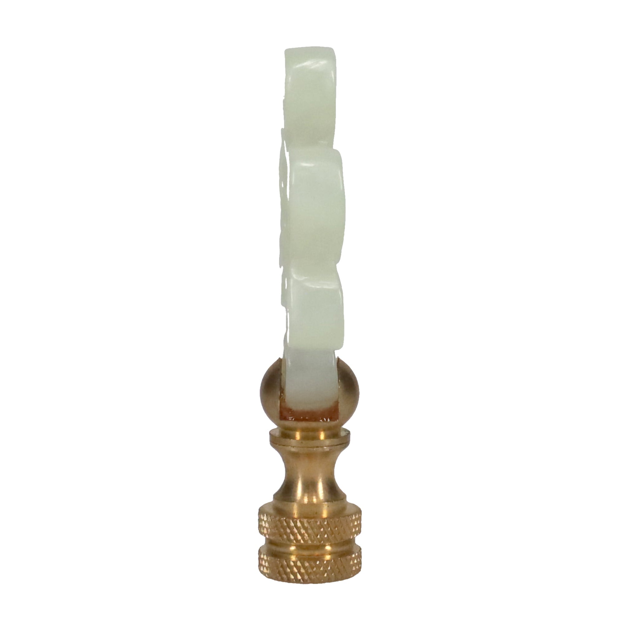 3" Tall Brass Finial, Carved Jade Stone, Star, Eternal Knot, 1/4-27F Tap (15153)