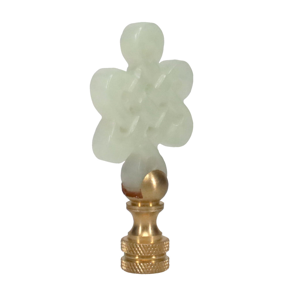 3" Tall Brass Finial, Carved Jade Stone, Star, Eternal Knot, 1/4-27F Tap (15153)