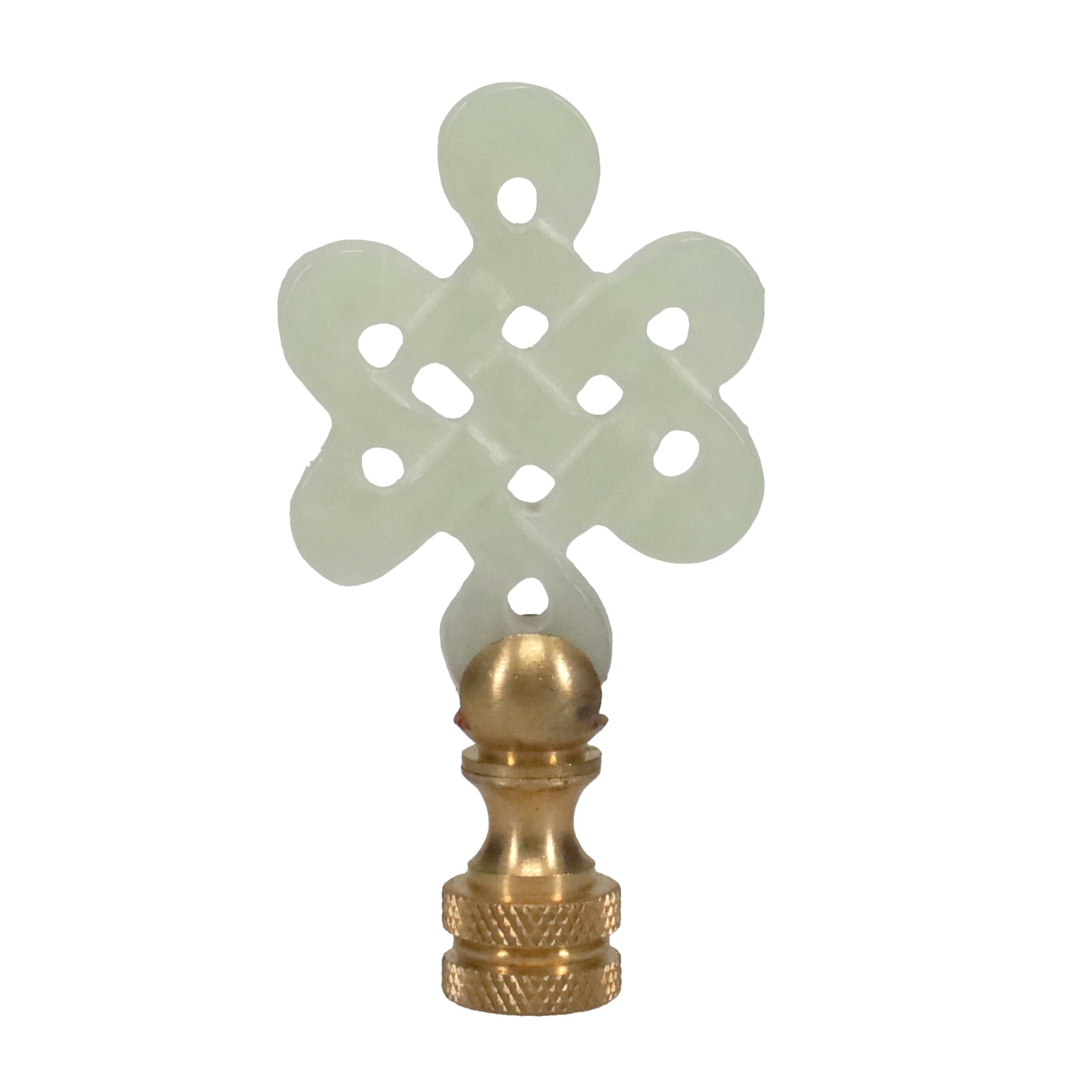 3" Tall Brass Finial, Carved Jade Stone, Star, Eternal Knot, 1/4-27F Tap (15153)