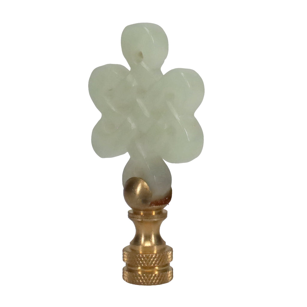 3" Tall Brass Finial, Carved Jade Stone, Star, Eternal Knot, 1/4-27F Tap (15153)