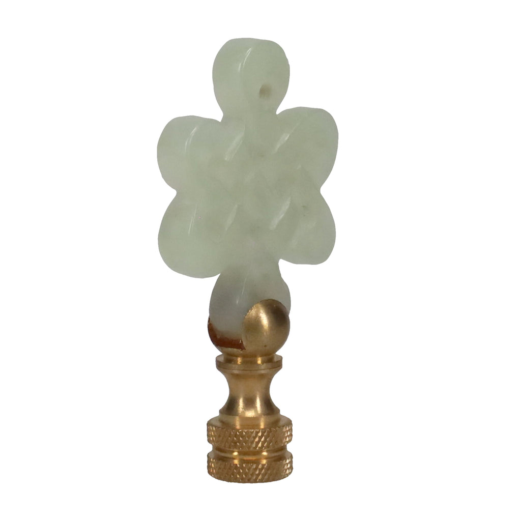 3" Tall Brass Finial, Carved Jade Stone, Star, Eternal Knot, 1/4-27F Tap (15153)