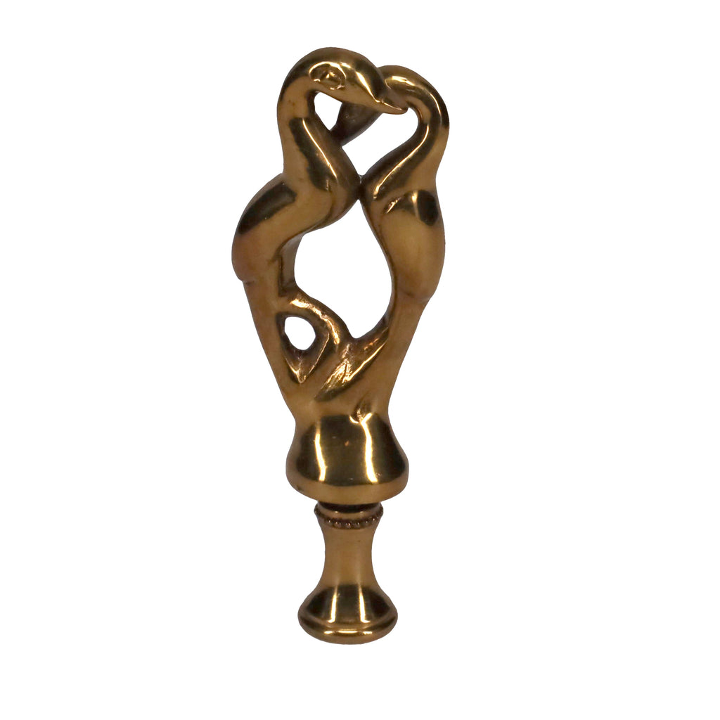 3-3/4" Tall Brass Finial, Two Embracing Birds, 1/4-27F Tap (15160)