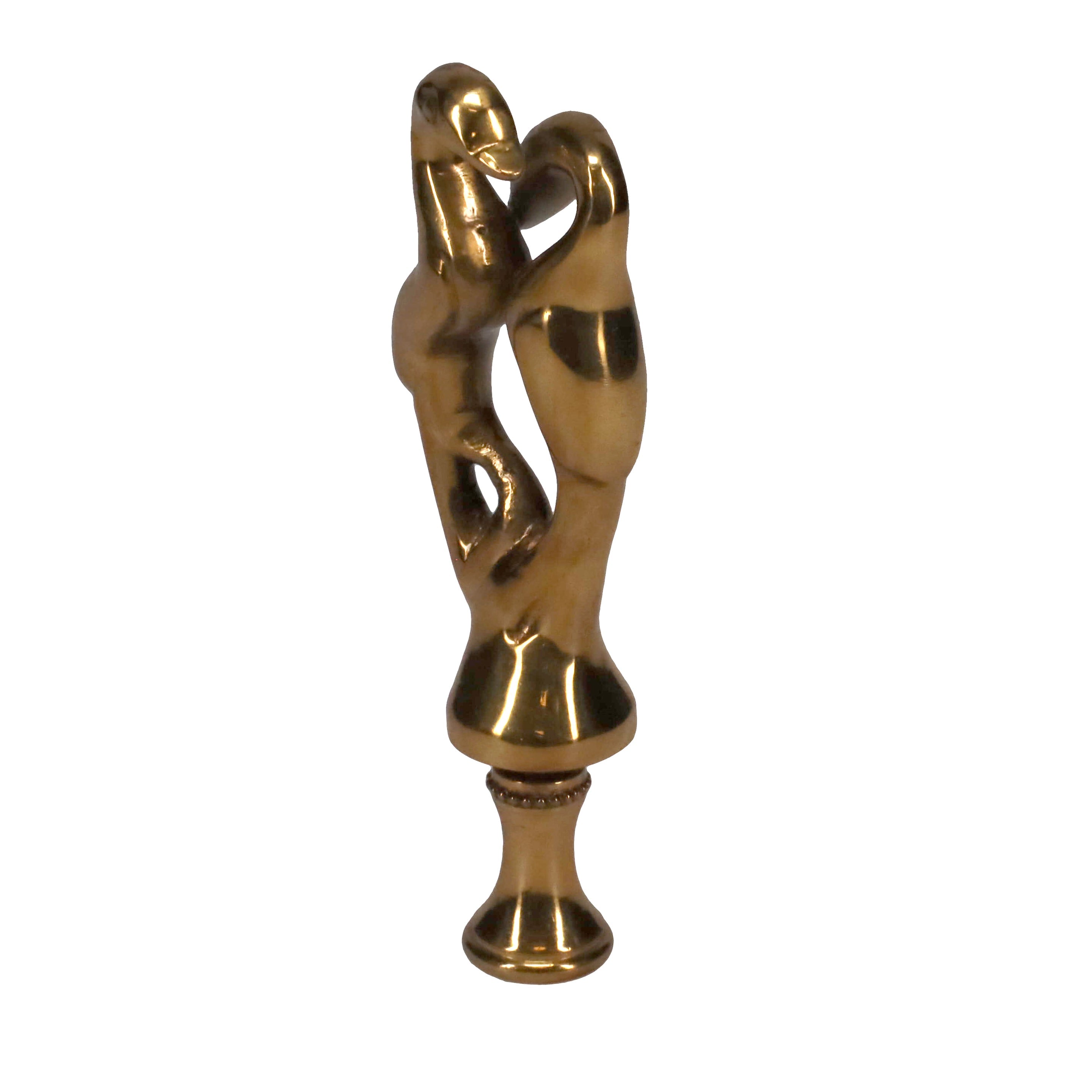 3-3/4" Tall Brass Finial, Two Embracing Birds, 1/4-27F Tap (15160)