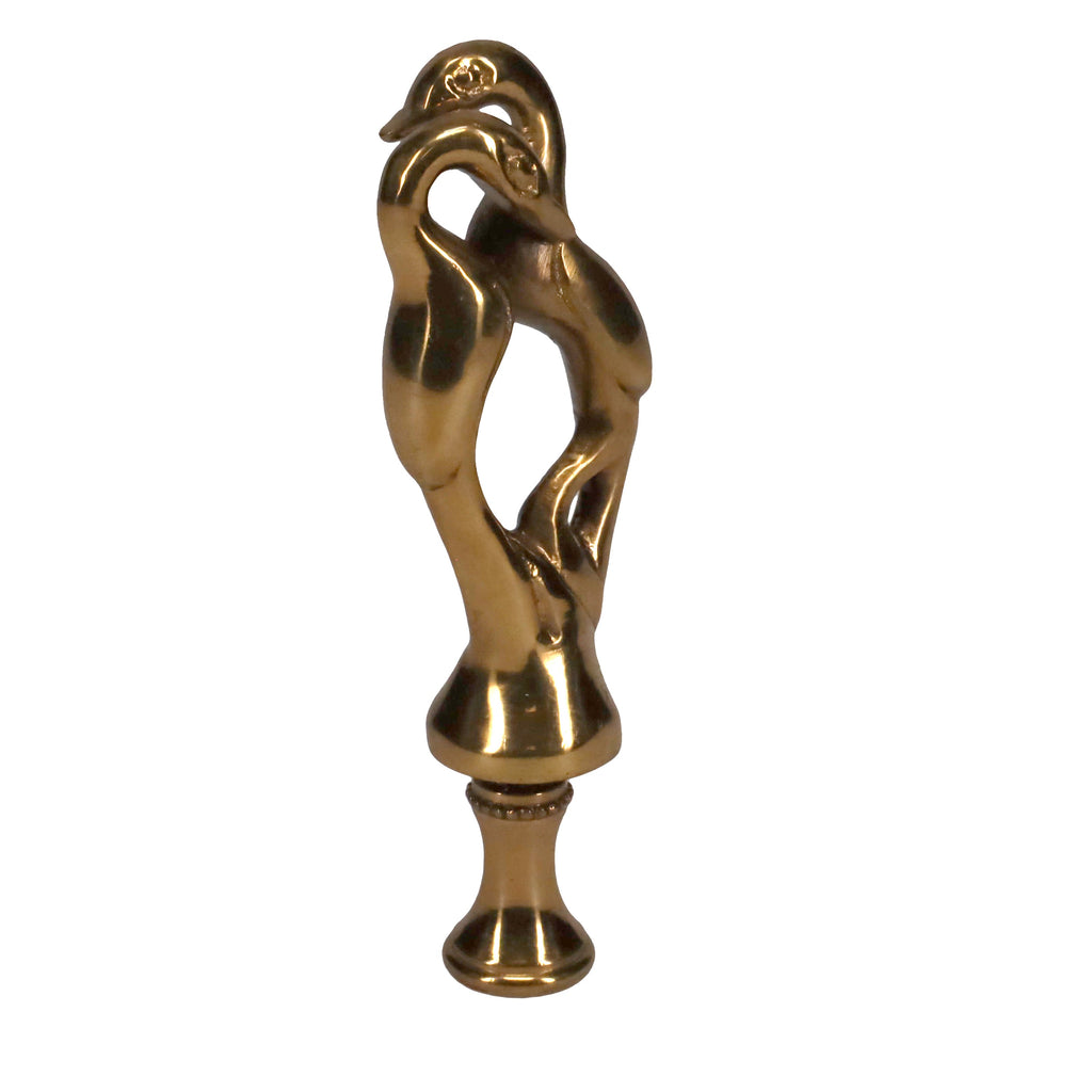 3-3/4" Tall Brass Finial, Two Embracing Birds, 1/4-27F Tap (15160)