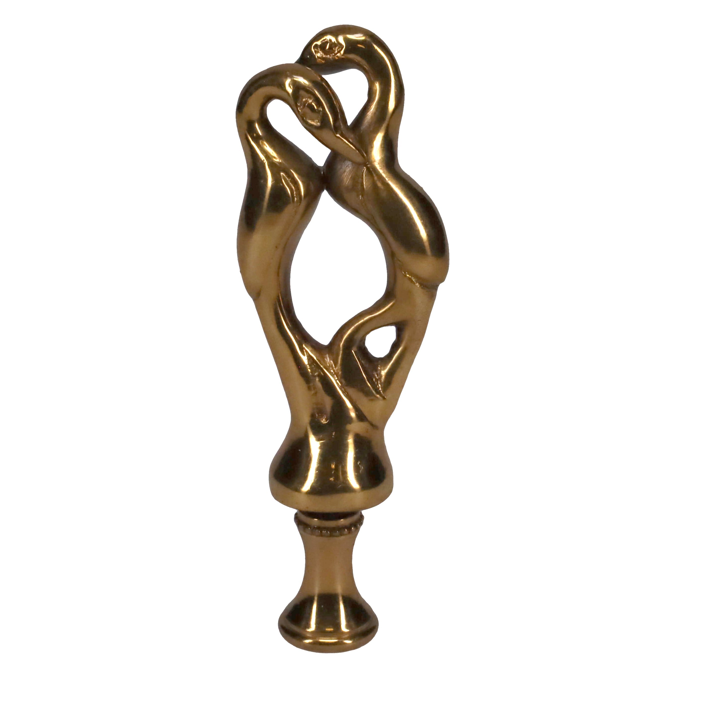 3-3/4" Tall Brass Finial, Two Embracing Birds, 1/4-27F Tap (15160)