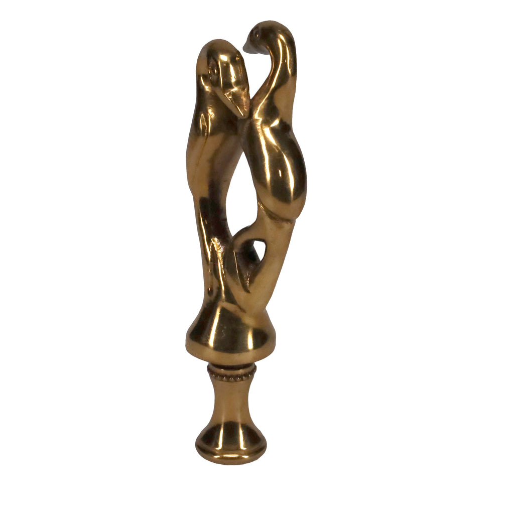 3-3/4" Tall Brass Finial, Two Embracing Birds, 1/4-27F Tap (15160)