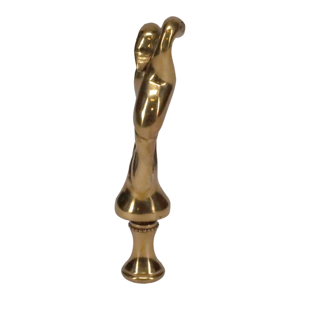 3-3/4" Tall Brass Finial, Two Embracing Birds, 1/4-27F Tap (15160)
