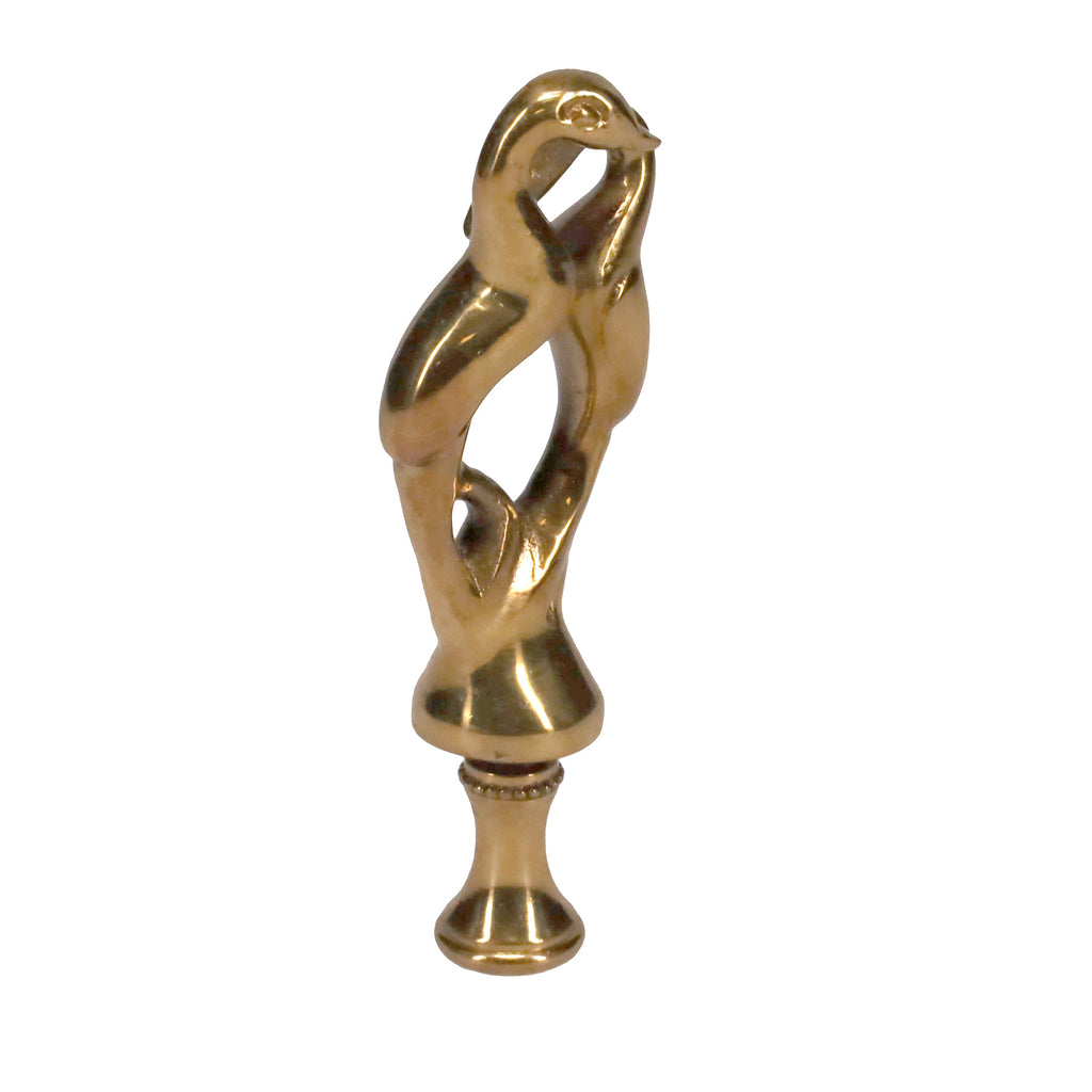 3-3/4" Tall Brass Finial, Two Embracing Birds, 1/4-27F Tap (15160)