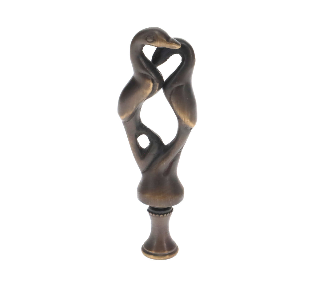 3-3/4" Tall Brass Finial, Two Embracing Birds, Dark Bronze, 1/4-27F Tap (15160BR)