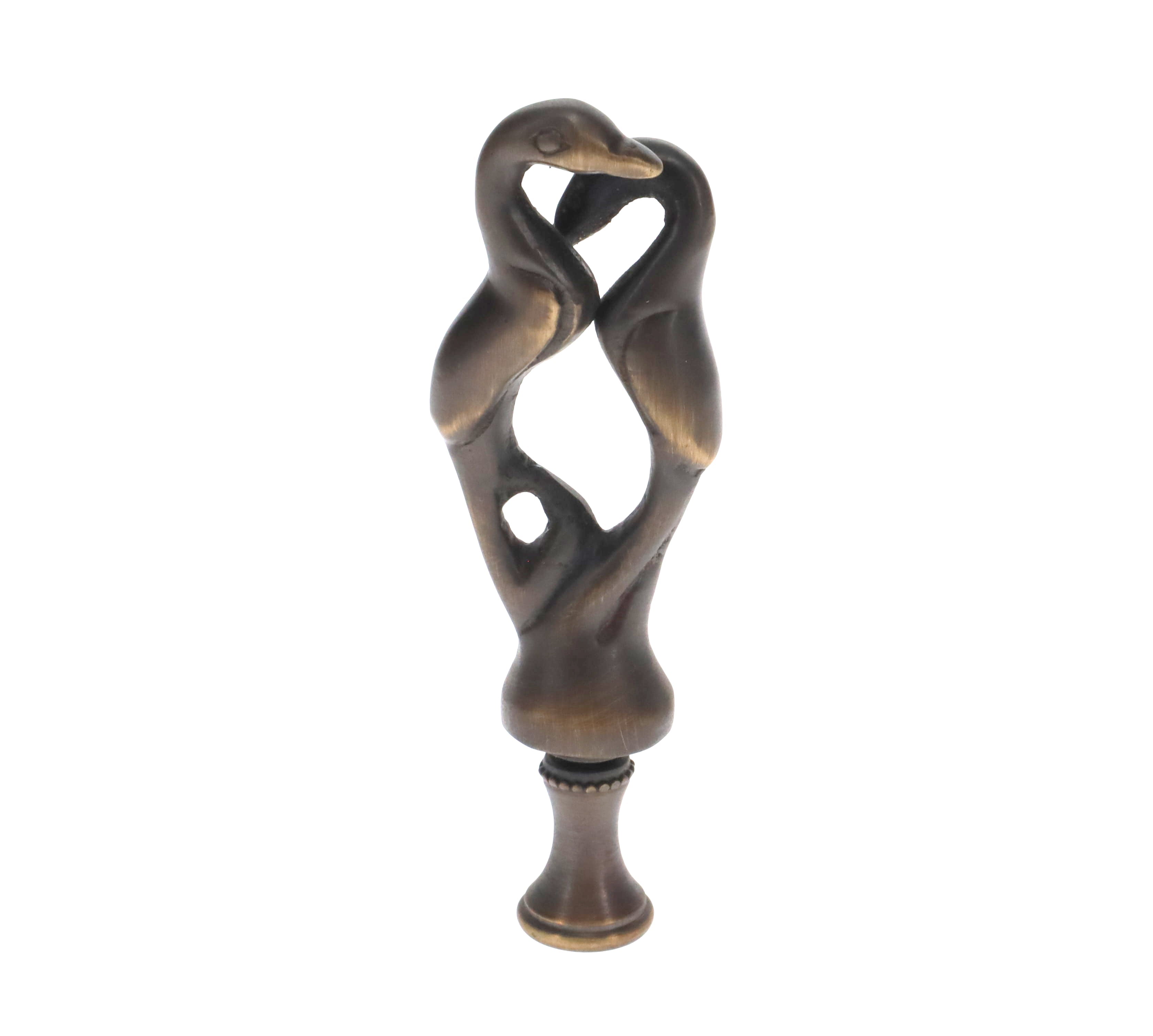3-3/4" Tall Brass Finial, Two Embracing Birds, Dark Bronze, 1/4-27F Tap (15160BR)