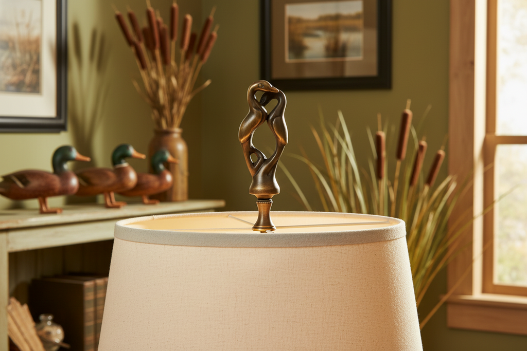 3-3/4" Tall Brass Finial, Two Embracing Birds, Dark Bronze, 1/4-27F Tap (15160BR)