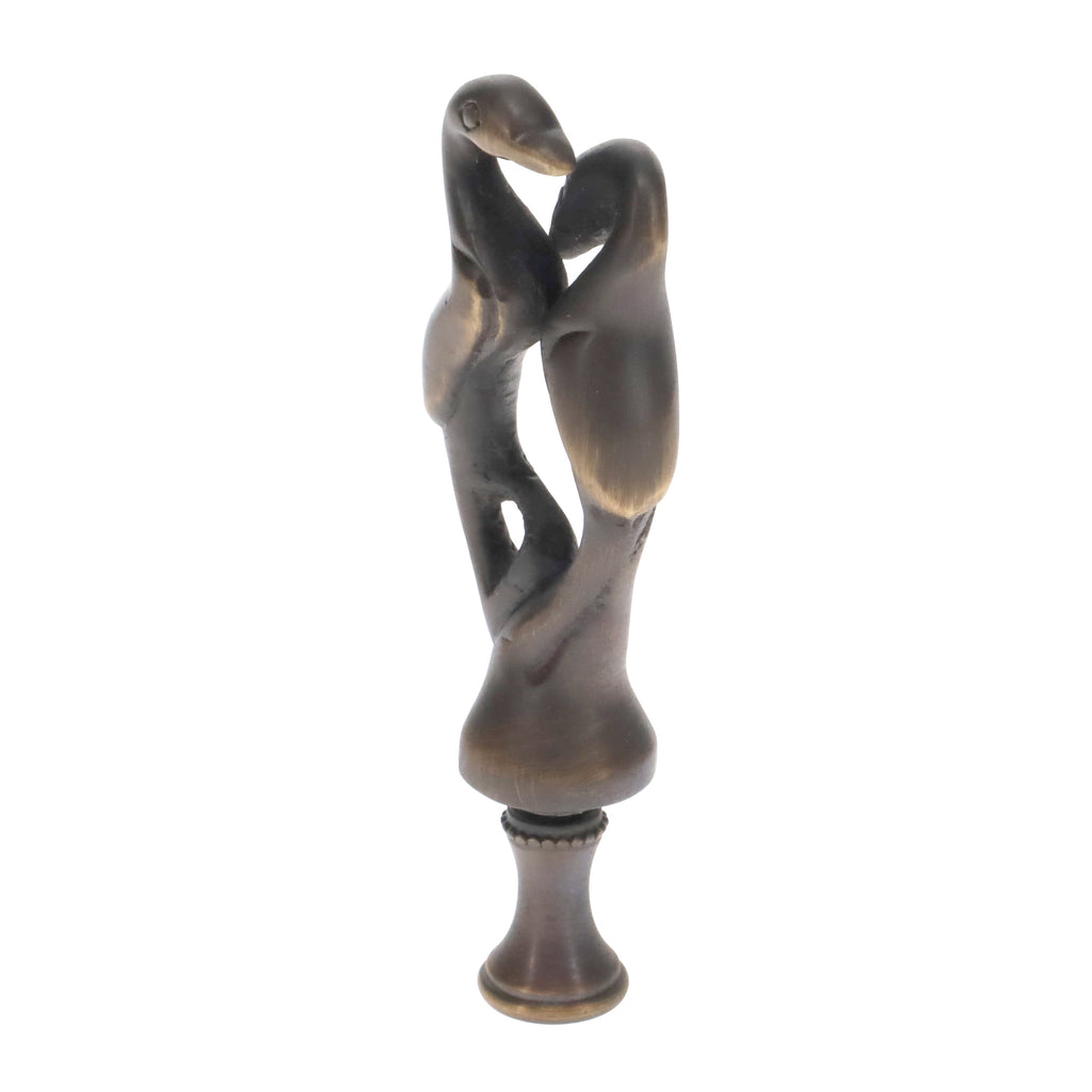 3-3/4" Tall Brass Finial, Two Embracing Birds, Dark Bronze, 1/4-27F Tap (15160BR)