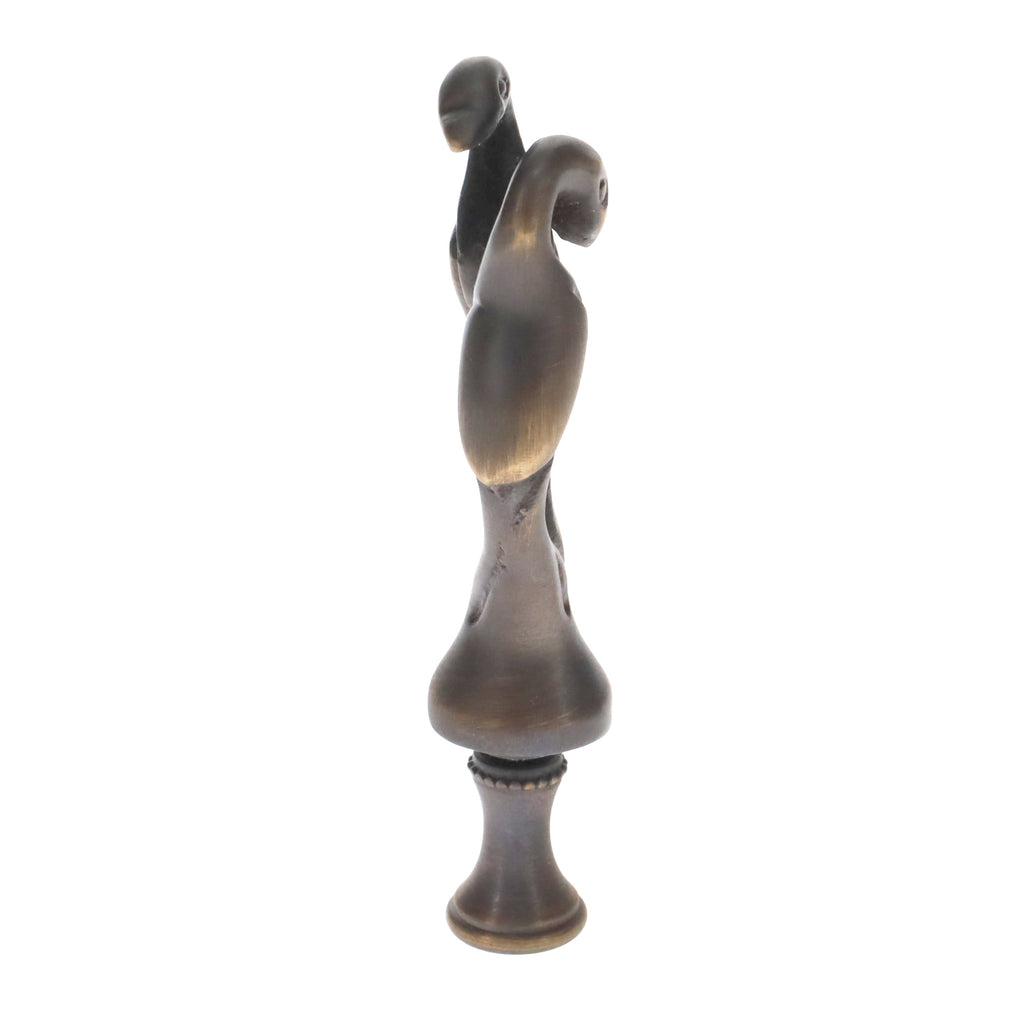 3-3/4" Tall Brass Finial, Two Embracing Birds, Dark Bronze, 1/4-27F Tap (15160BR)