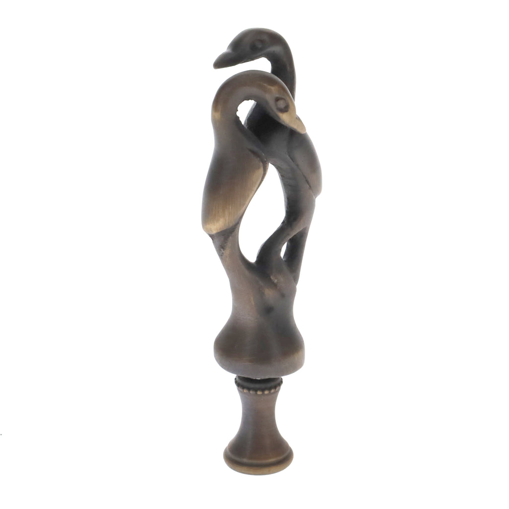 3-3/4" Tall Brass Finial, Two Embracing Birds, Dark Bronze, 1/4-27F Tap (15160BR)