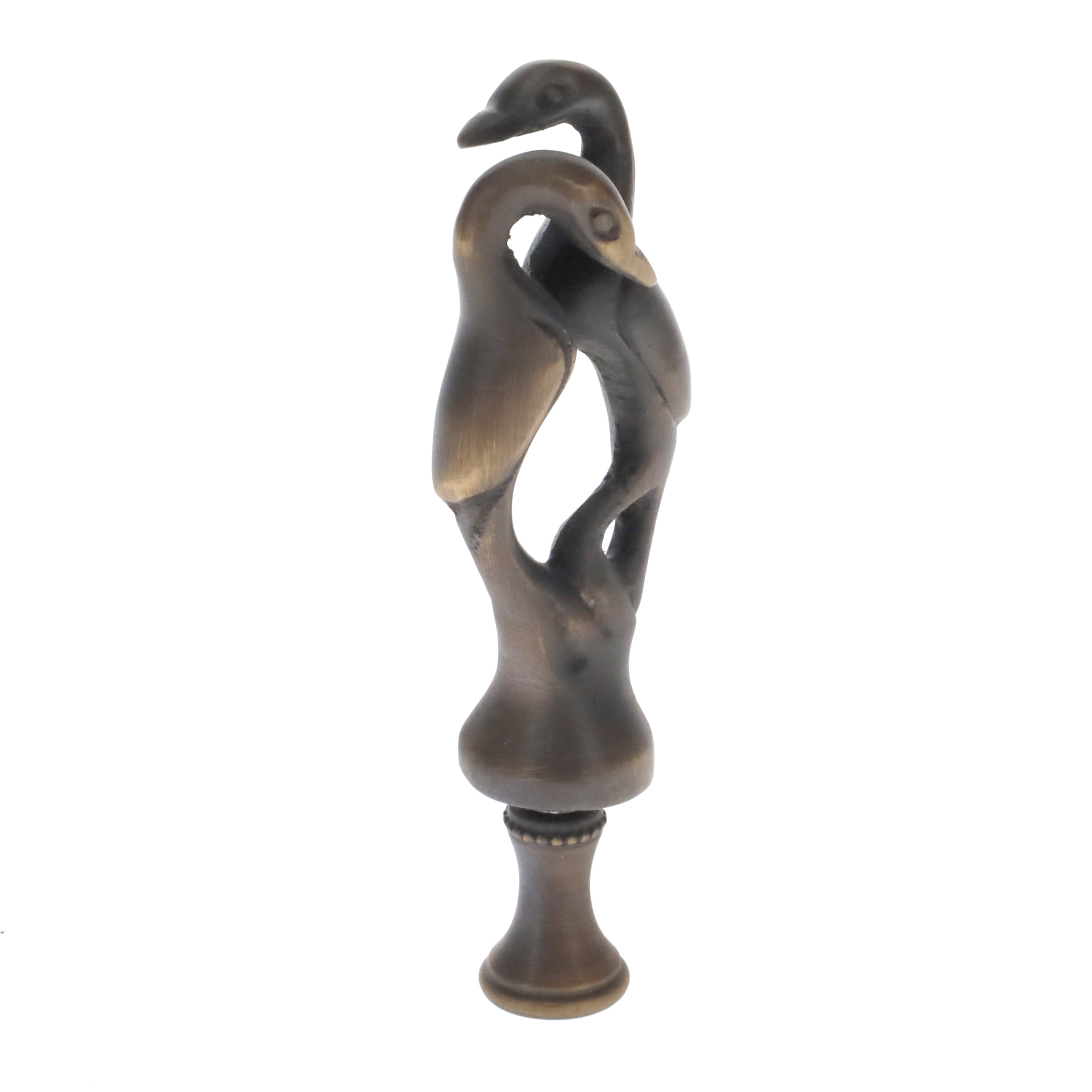 3-3/4" Tall Brass Finial, Two Embracing Birds, Dark Bronze, 1/4-27F Tap (15160BR)