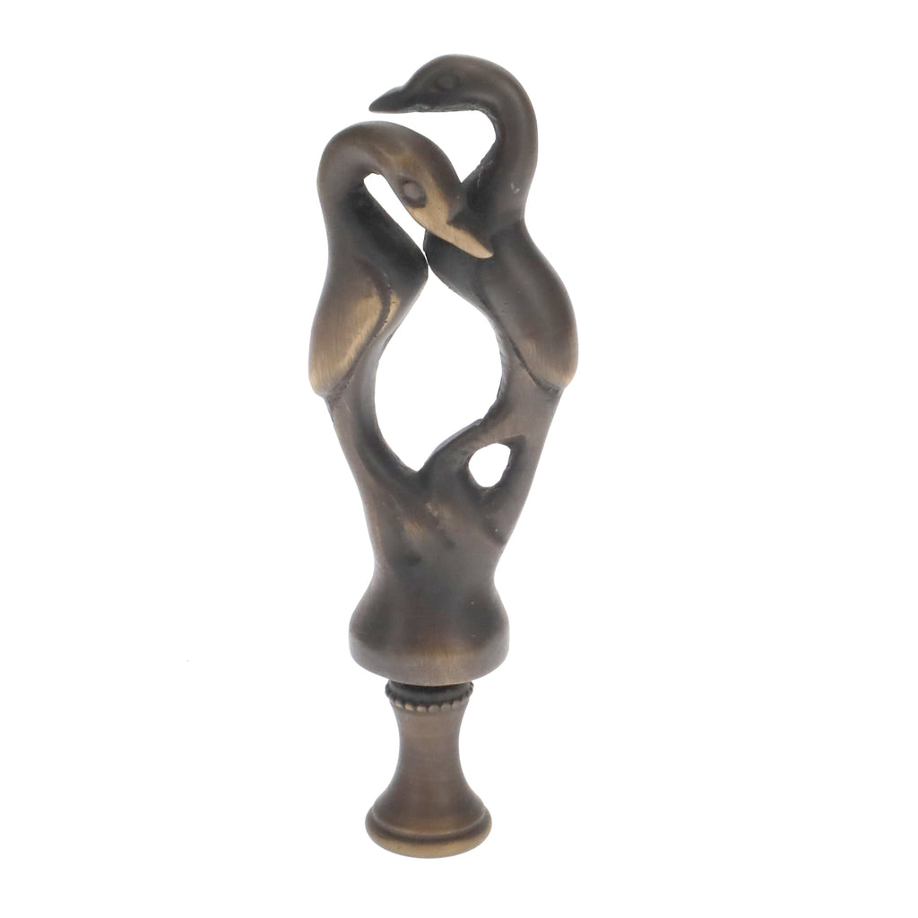 3-3/4" Tall Brass Finial, Two Embracing Birds, Dark Bronze, 1/4-27F Tap (15160BR)