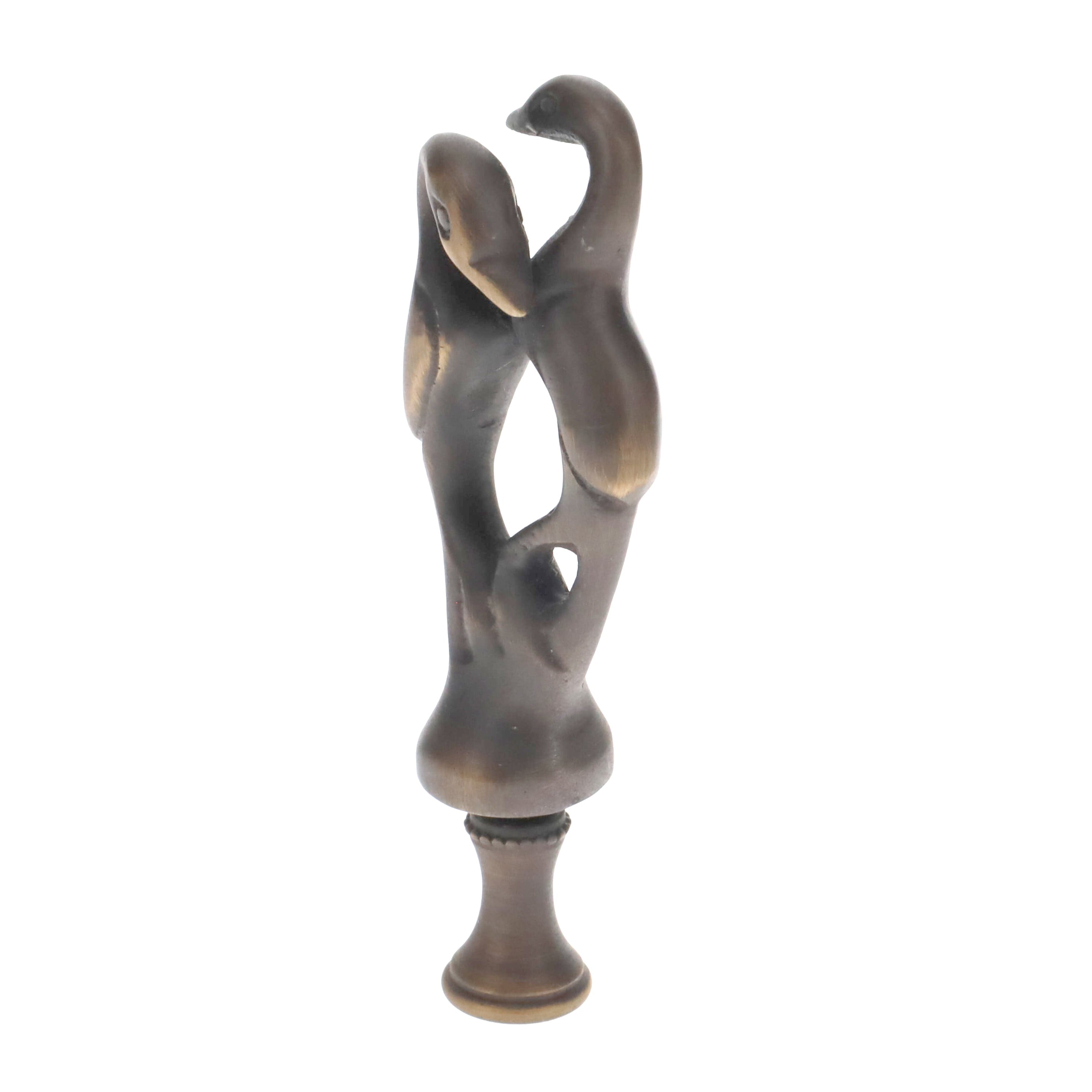 3-3/4" Tall Brass Finial, Two Embracing Birds, Dark Bronze, 1/4-27F Tap (15160BR)