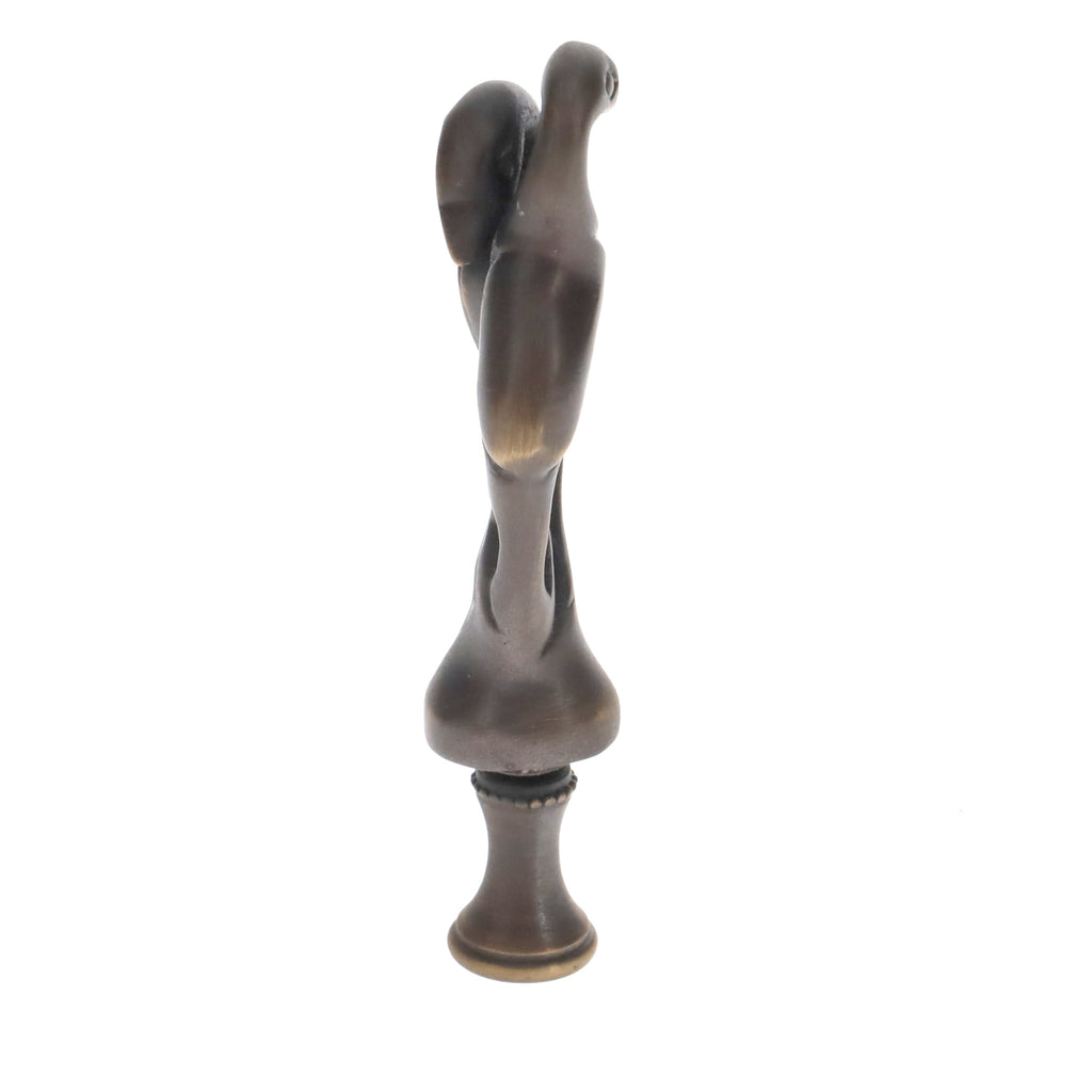 3-3/4" Tall Brass Finial, Two Embracing Birds, Dark Bronze, 1/4-27F Tap (15160BR)