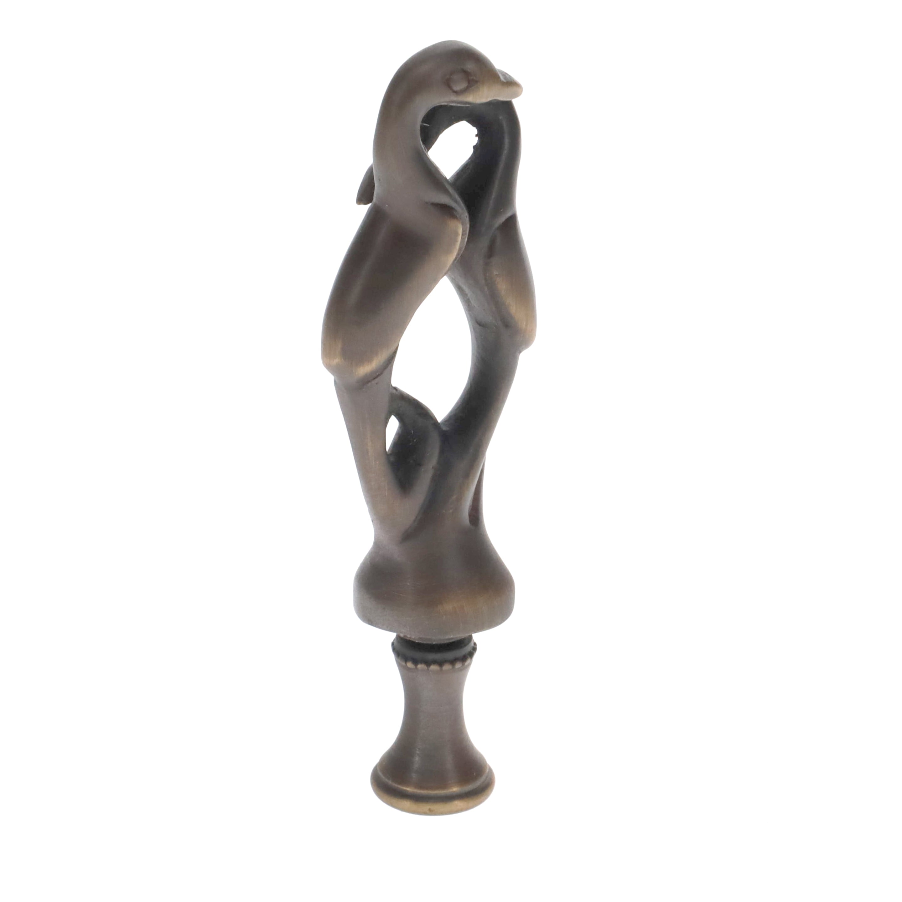 3-3/4" Tall Brass Finial, Two Embracing Birds, Dark Bronze, 1/4-27F Tap (15160BR)