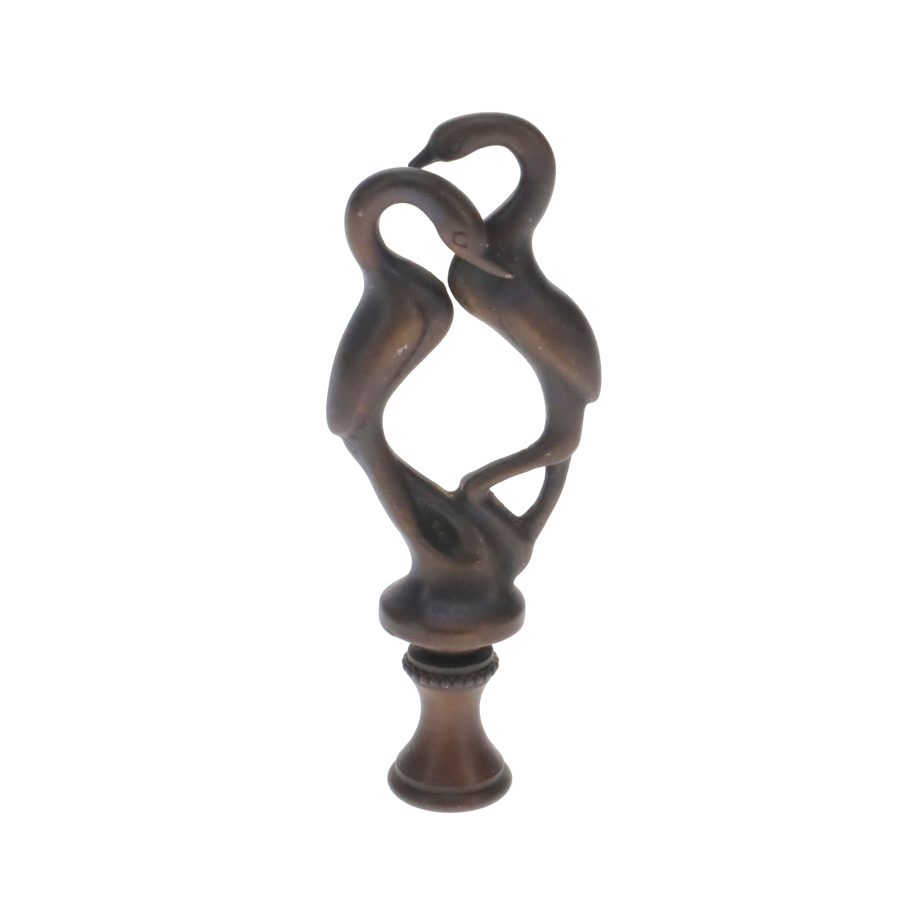 3-7/16" Tall Brass Finial, Two Embracing Birds, Dark Bronze, 1/4-27F Tap (15161)
