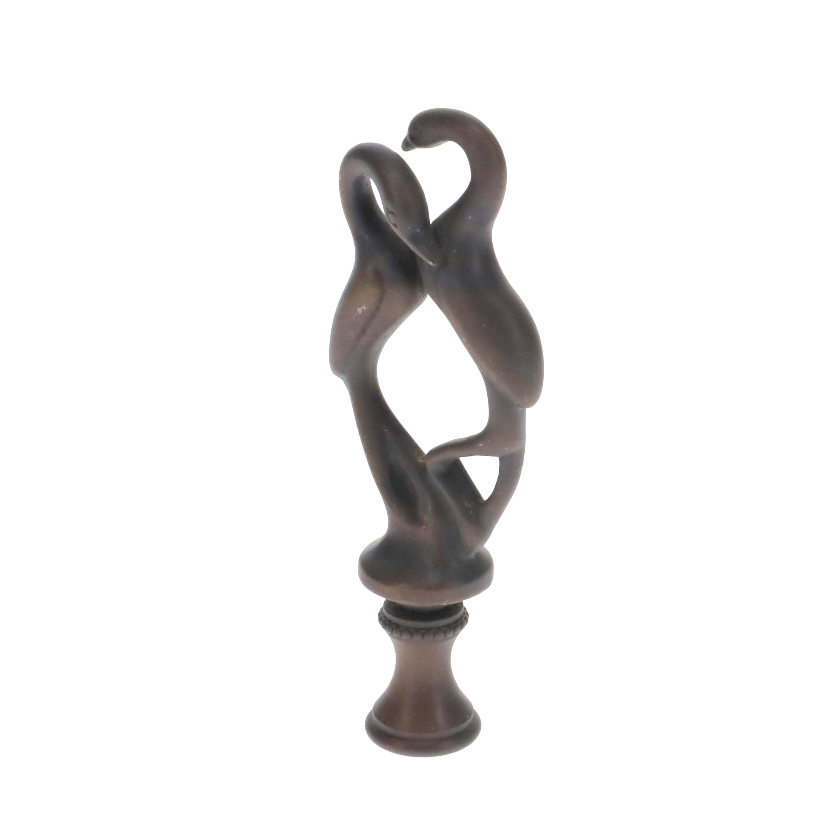 3-7/16" Tall Brass Finial, Two Embracing Birds, Dark Bronze, 1/4-27F Tap (15161)