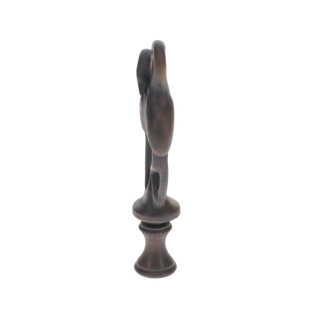 3-7/16" Tall Brass Finial, Two Embracing Birds, Dark Bronze, 1/4-27F Tap (15161)