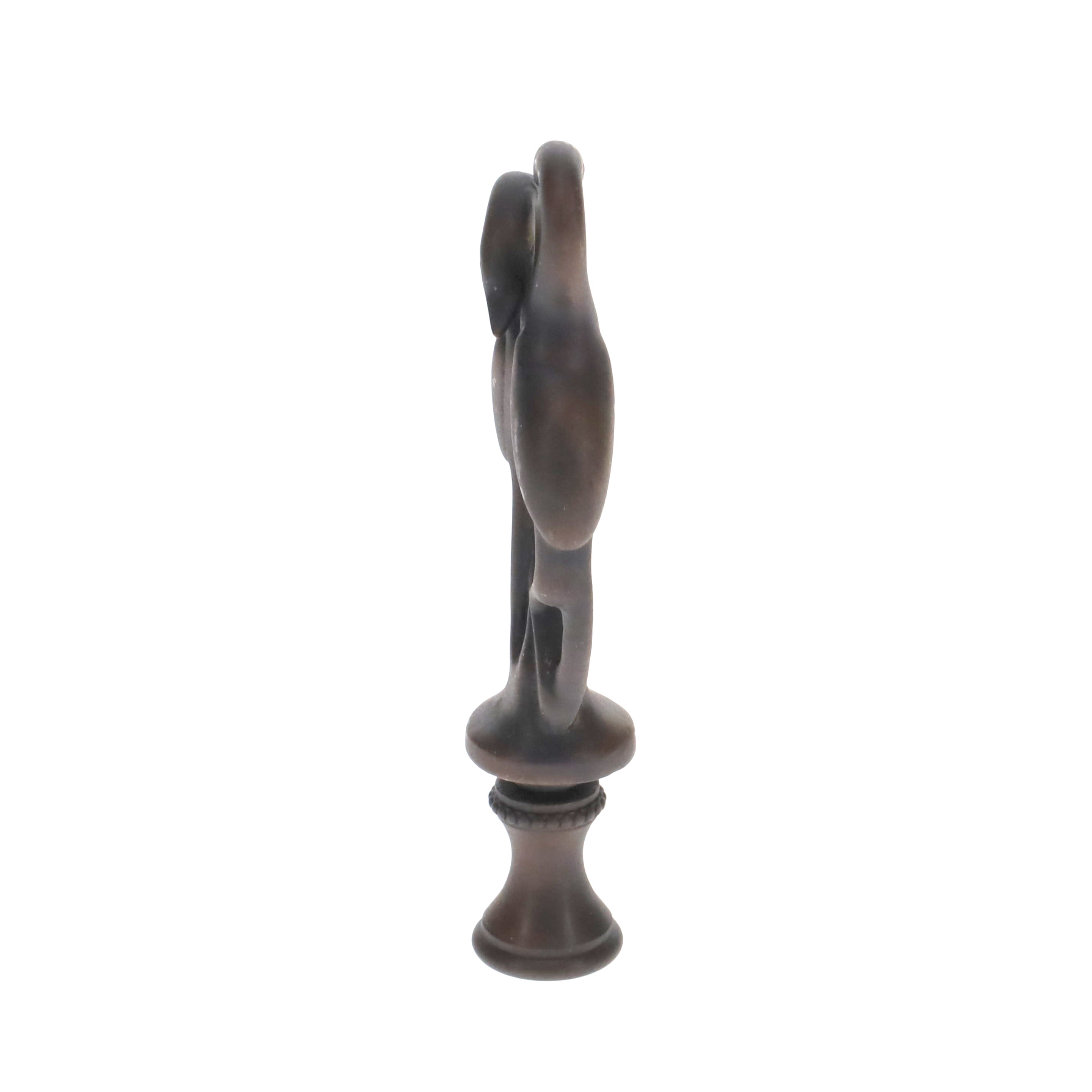 3-7/16" Tall Brass Finial, Two Embracing Birds, Dark Bronze, 1/4-27F Tap (15161)