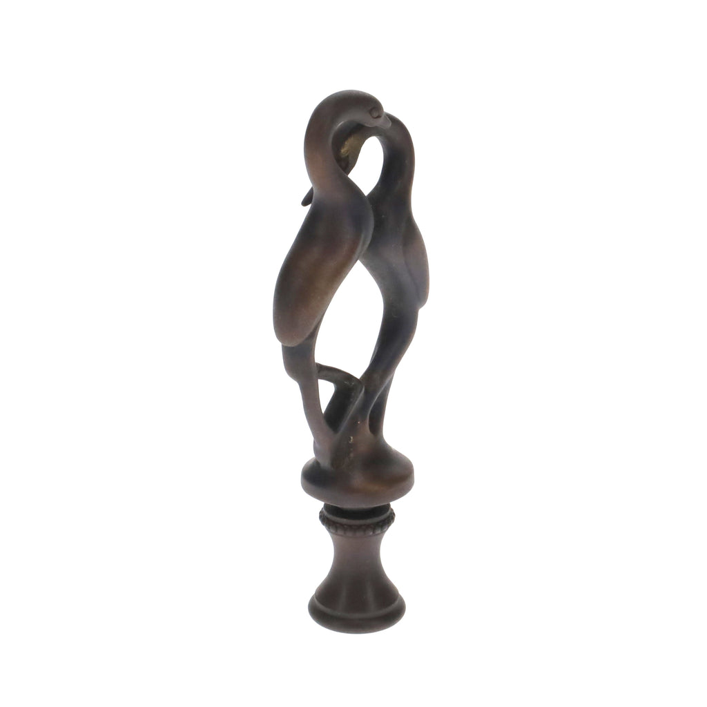 3-7/16" Tall Brass Finial, Two Embracing Birds, Dark Bronze, 1/4-27F Tap (15161)