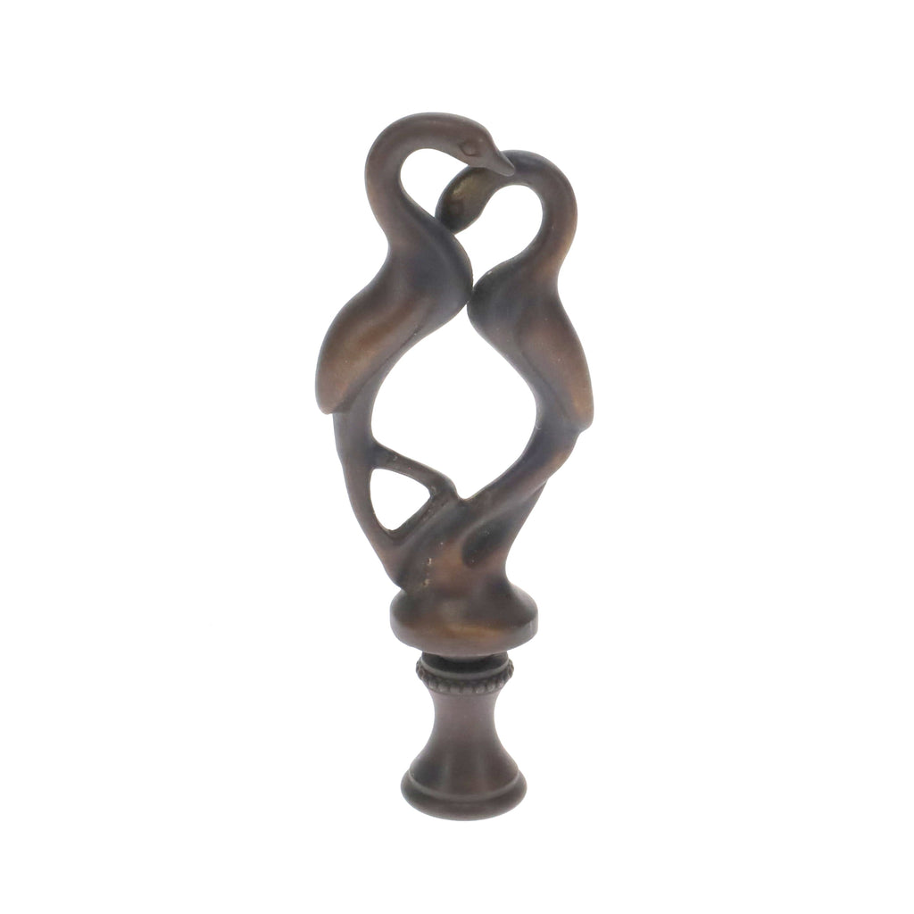 3-7/16" Tall Brass Finial, Two Embracing Birds, Dark Bronze, 1/4-27F Tap (15161)