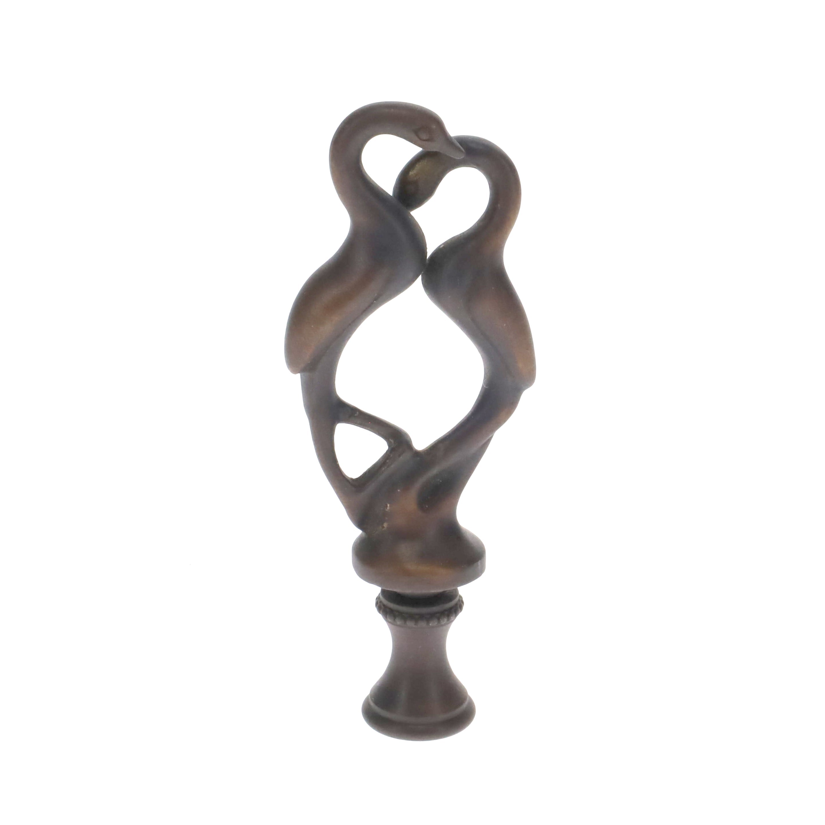 3-7/16" Tall Brass Finial, Two Embracing Birds, Dark Bronze, 1/4-27F Tap (15161)