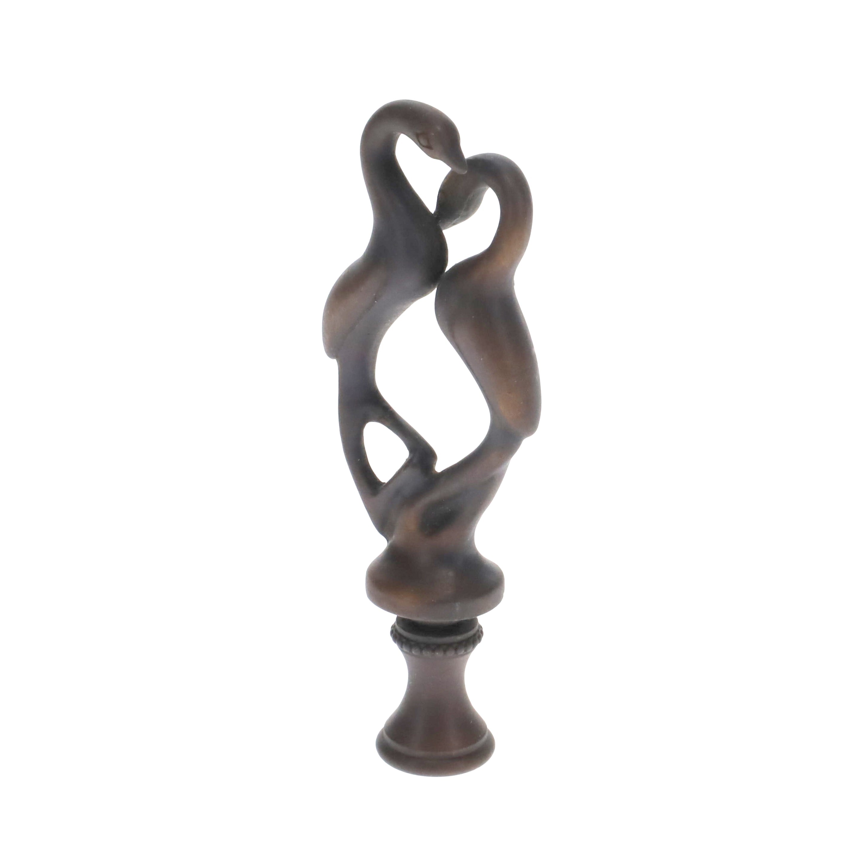 3-7/16" Tall Brass Finial, Two Embracing Birds, Dark Bronze, 1/4-27F Tap (15161)