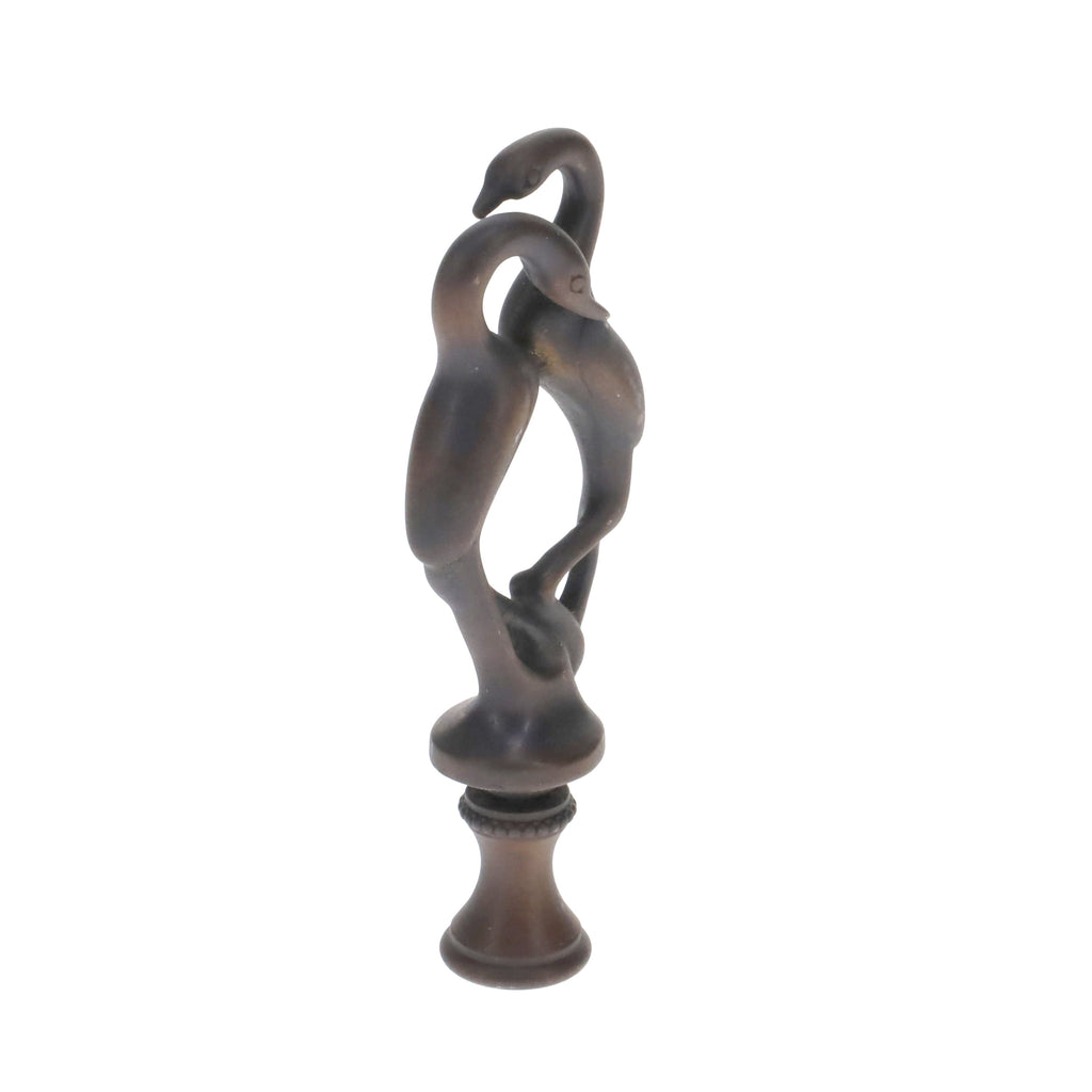 3-7/16" Tall Brass Finial, Two Embracing Birds, Dark Bronze, 1/4-27F Tap (15161)