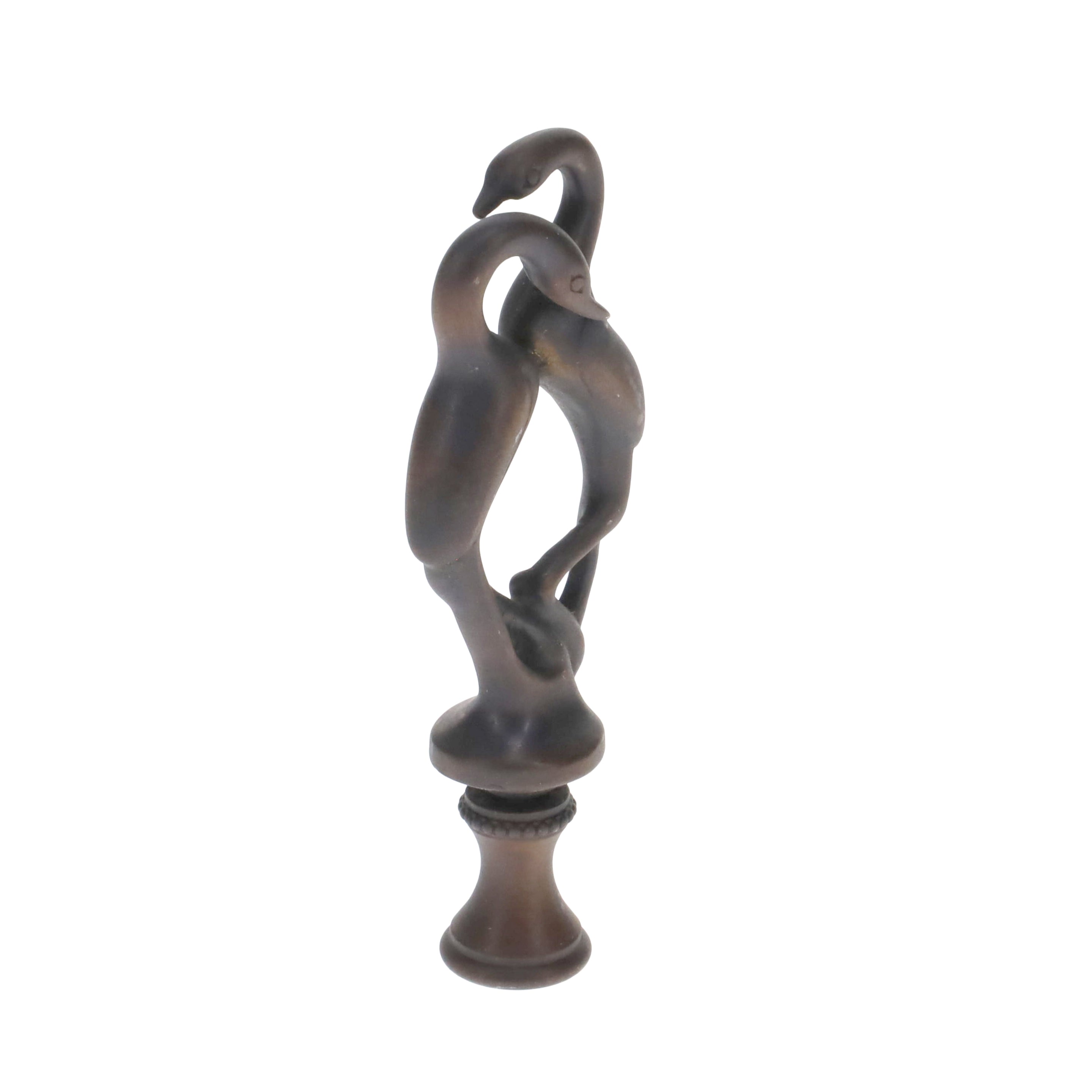 3-7/16" Tall Brass Finial, Two Embracing Birds, Dark Bronze, 1/4-27F Tap (15161)