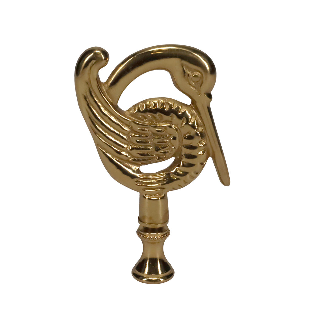 3-3/8" Tall Brass Finial, Crane Bird, 1/4-27F Tap (15162)