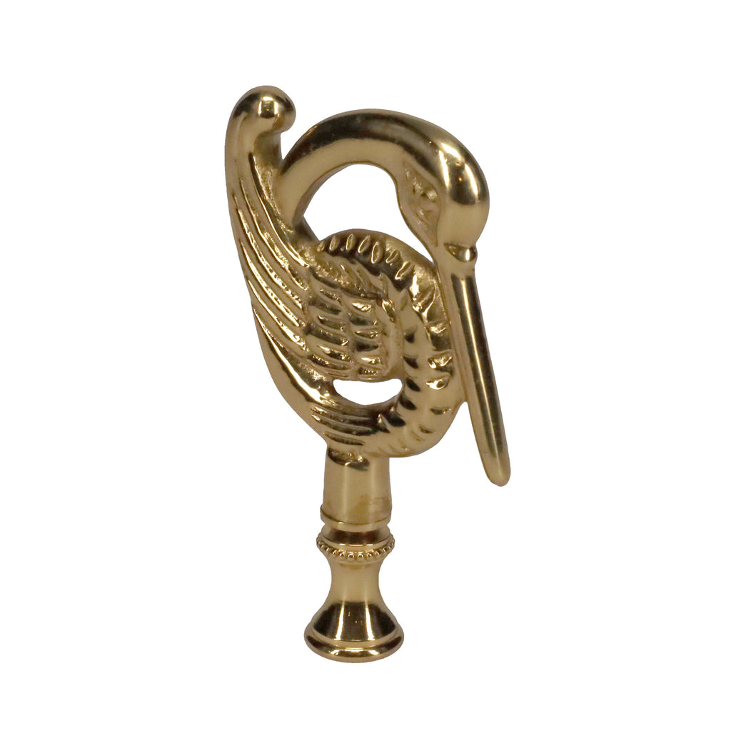 3-3/8" Tall Brass Finial, Crane Bird, 1/4-27F Tap (15162)