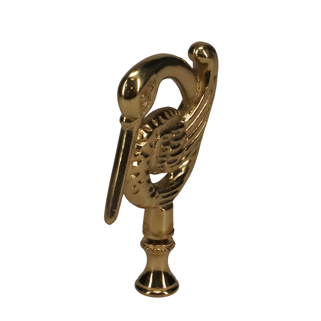3-3/8" Tall Brass Finial, Crane Bird, 1/4-27F Tap (15162)