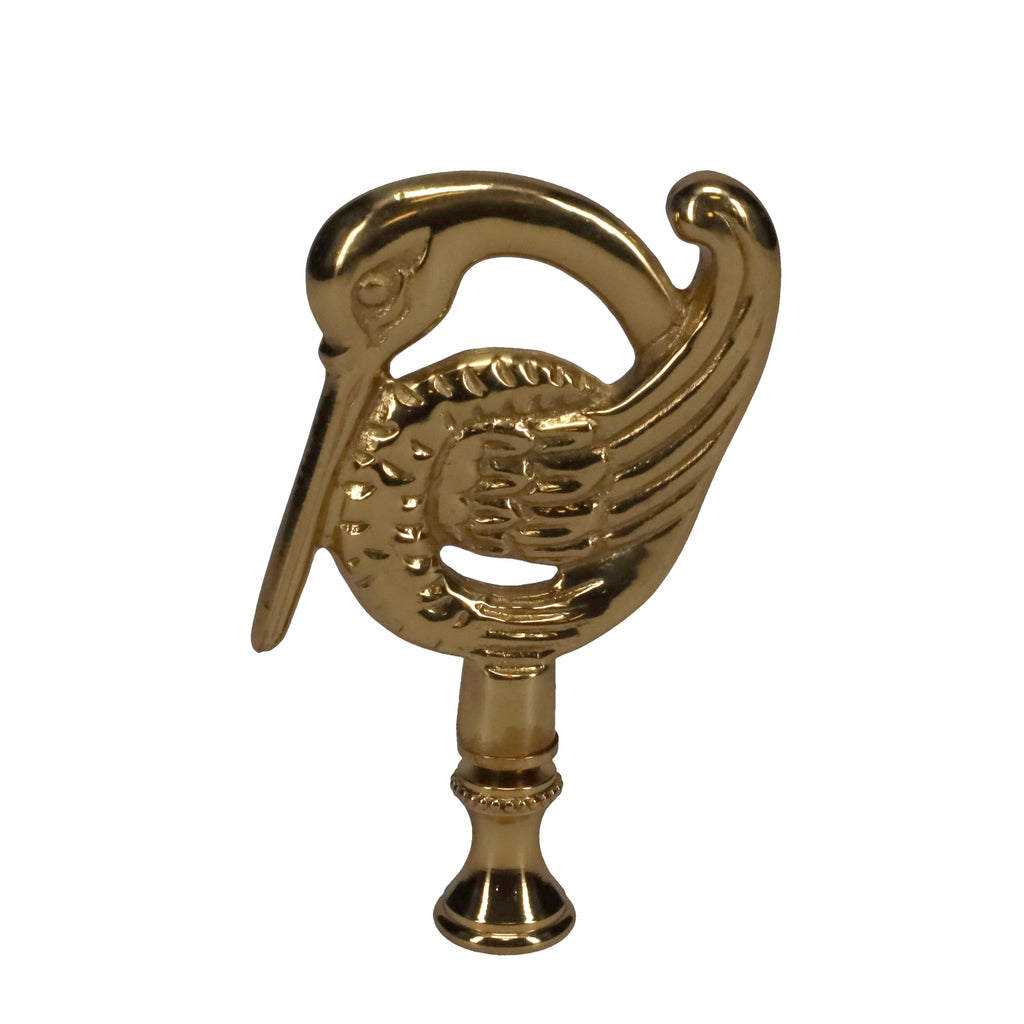 3-3/8" Tall Brass Finial, Crane Bird, 1/4-27F Tap (15162)